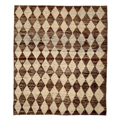 Afghanistan Tapis de zone marocain Circa 1990 - Laine Brown Ivory Design - 90444