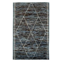 Afghanistan Tapis de zone marocain Circa 1990 - Laine Bleu Brown Ivory Design - 90427