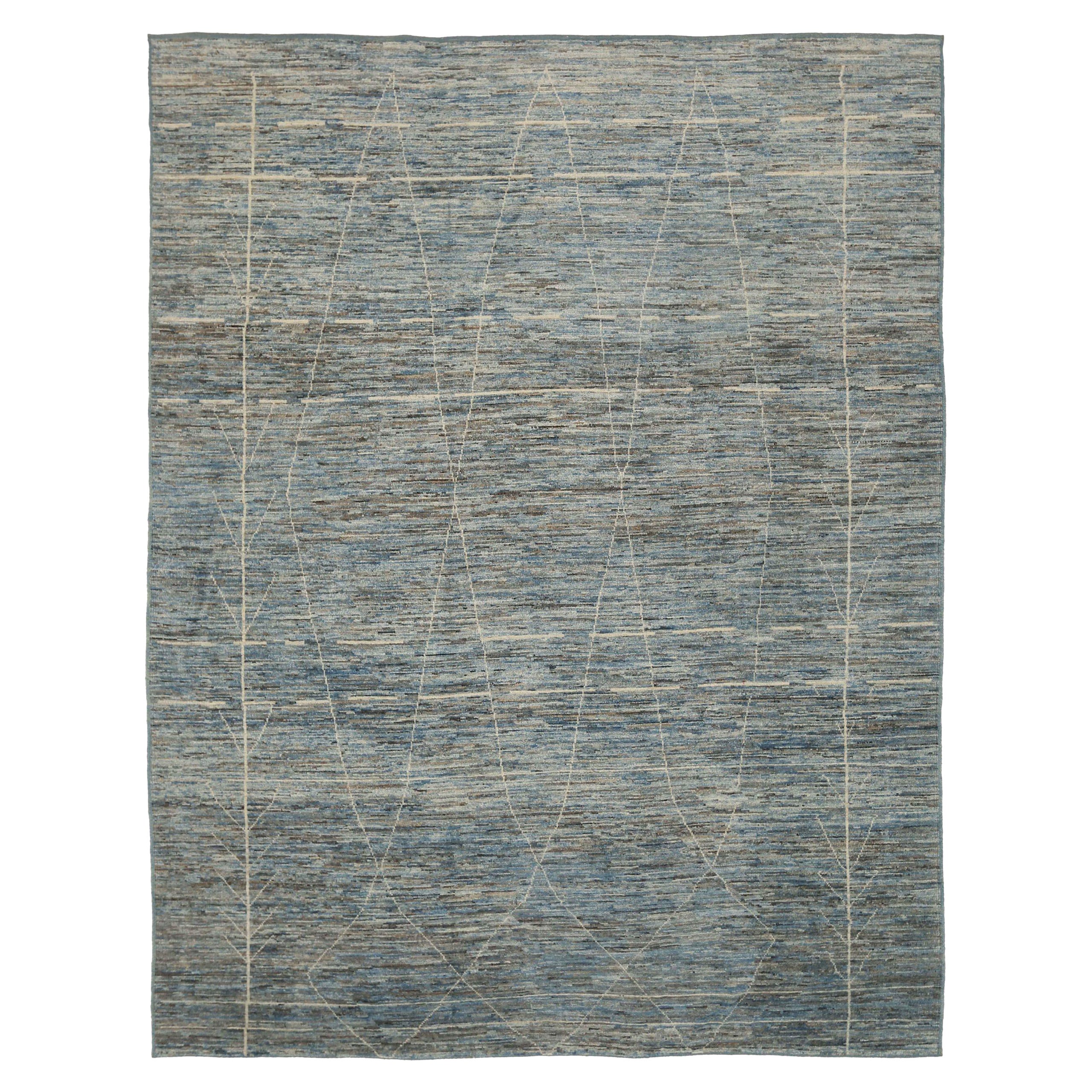 Afghanistan Moroccan Area Rugs Circa 1990 - Wool Blue Gray Ivory Design - 90445 For Sale