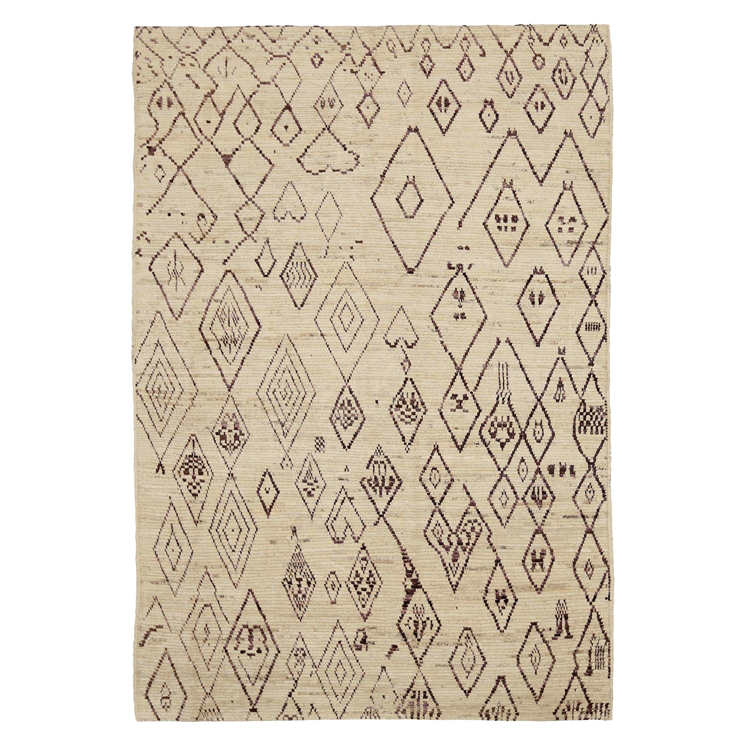 Afghanistan Moroccan Area Rugs Circa 1990 - Wool Brown Ivory Design - 90431