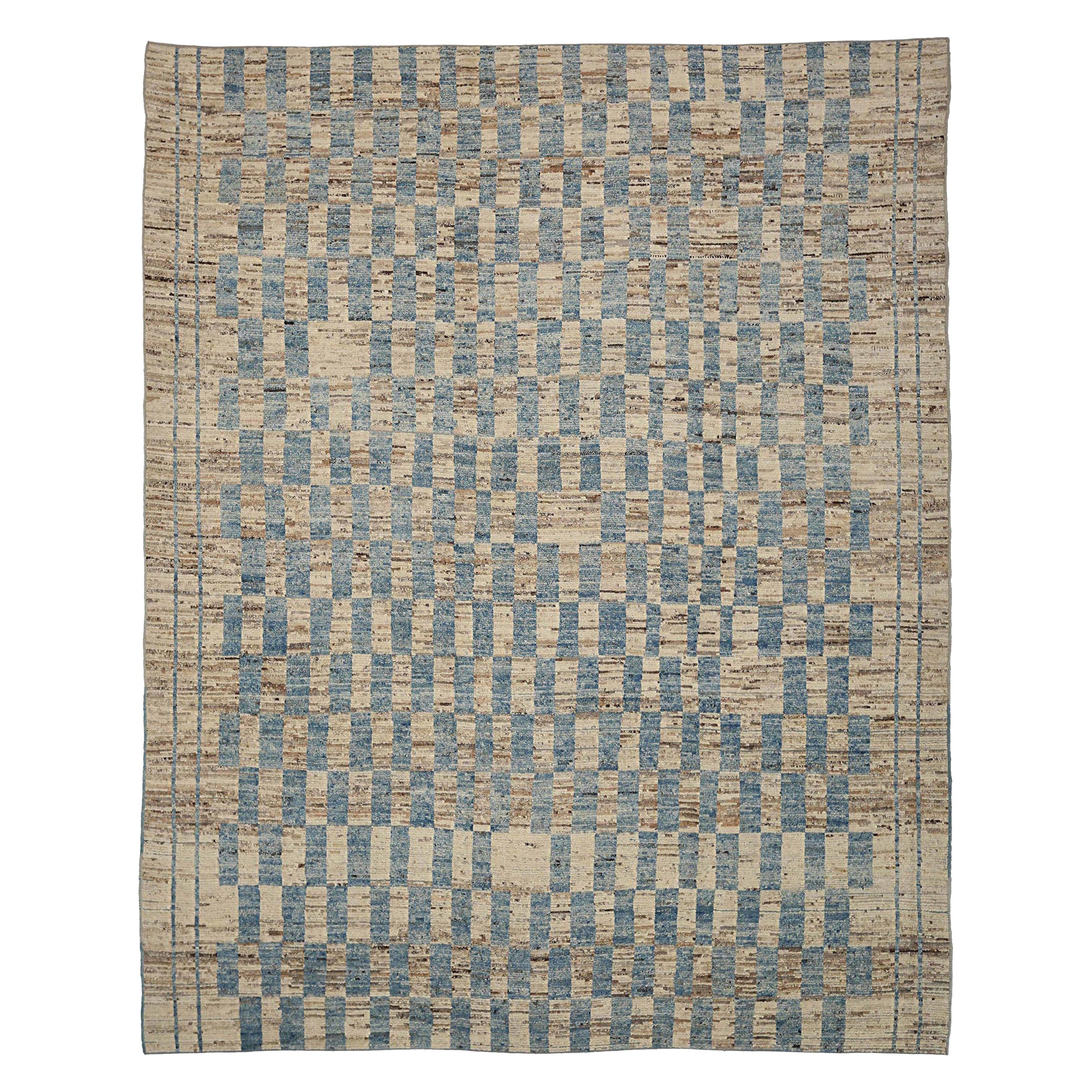 Afghanistan Moroccan Area Rugs Circa 1990 - Wool Blue Brown Ivory Design - 90446