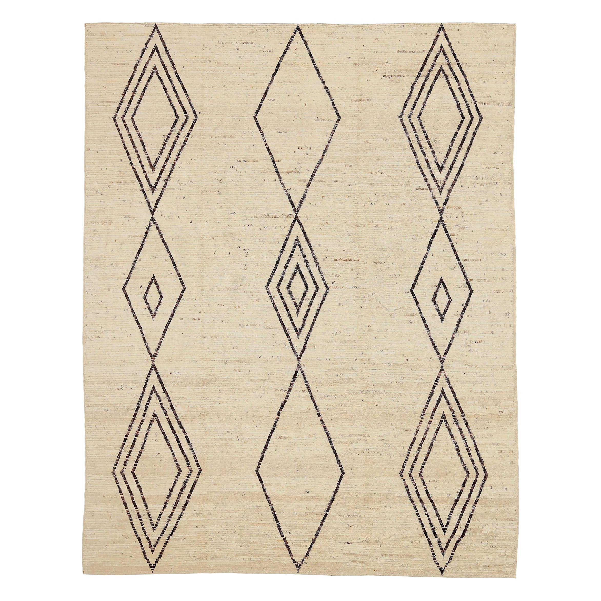 Afghanistan Moroccan Area Rugs Circa 1990 - Wool Brown Ivory Design - 90432
