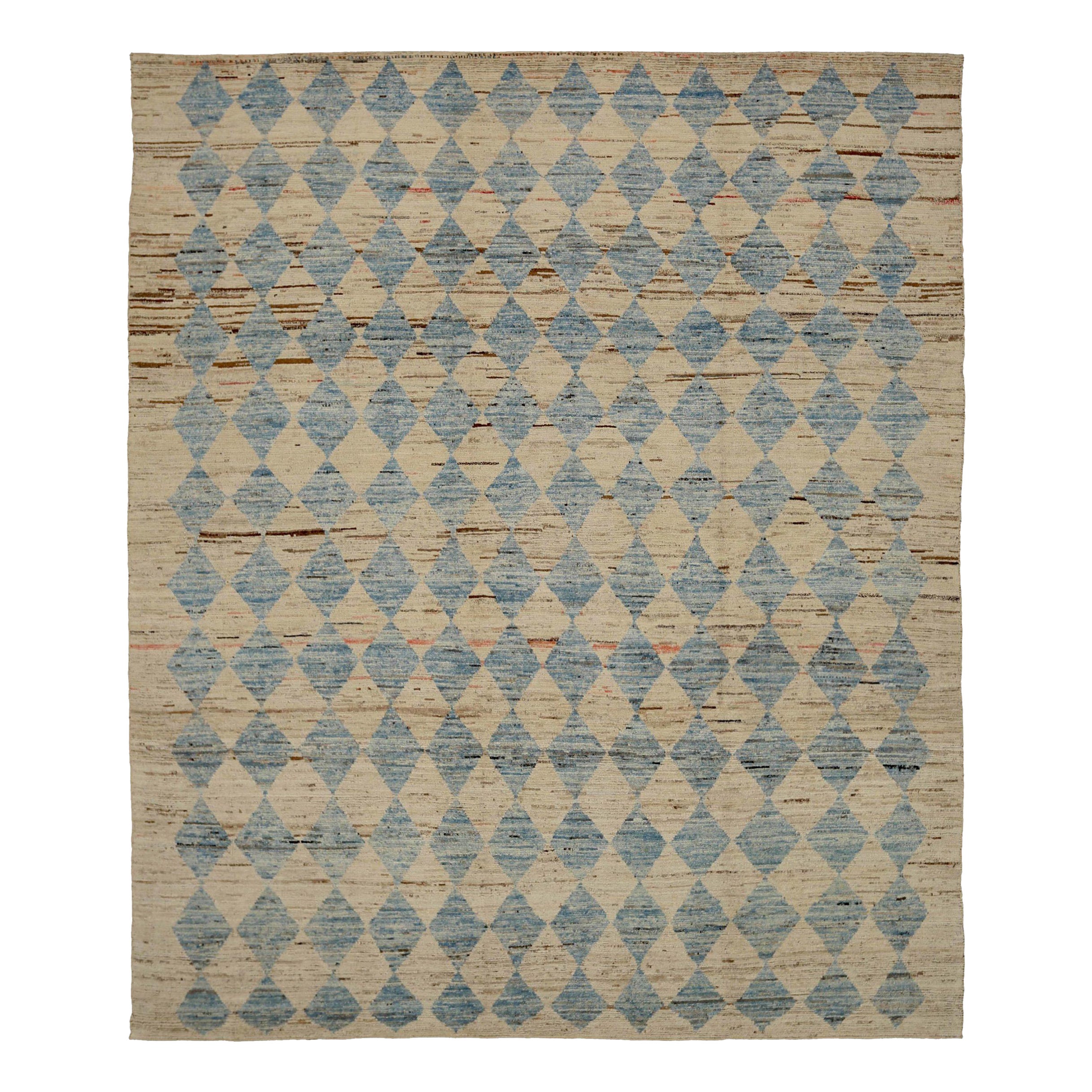 Afghanistan Moroccan Area Rugs Circa 1990 - Wool Blue Gray Ivory Taupe - 90448 For Sale