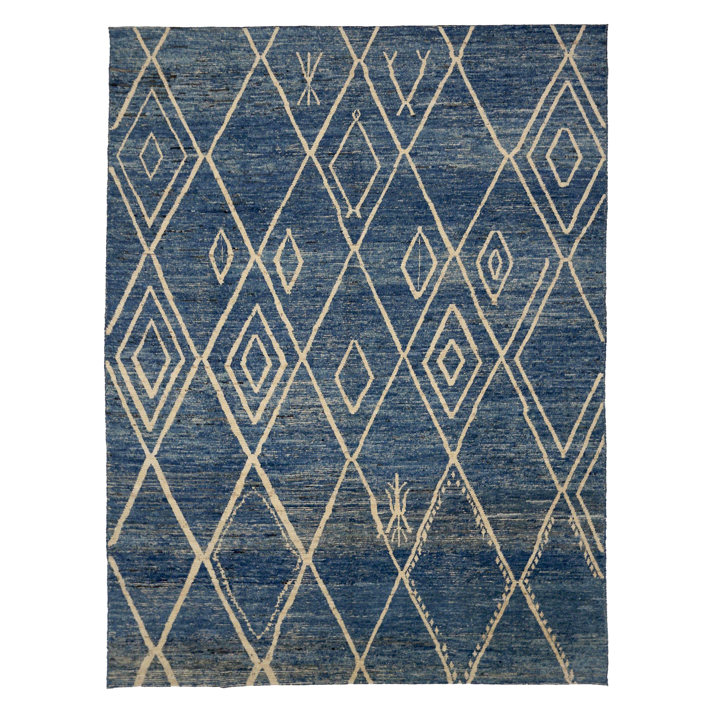 Tapis marocains d'Afghanistan datant d'environ 1990, motif bleu ivoire en laine - 90436