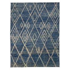 Tapis marocains d'Afghanistan datant d'environ 1990, motif bleu ivoire en laine - 90436