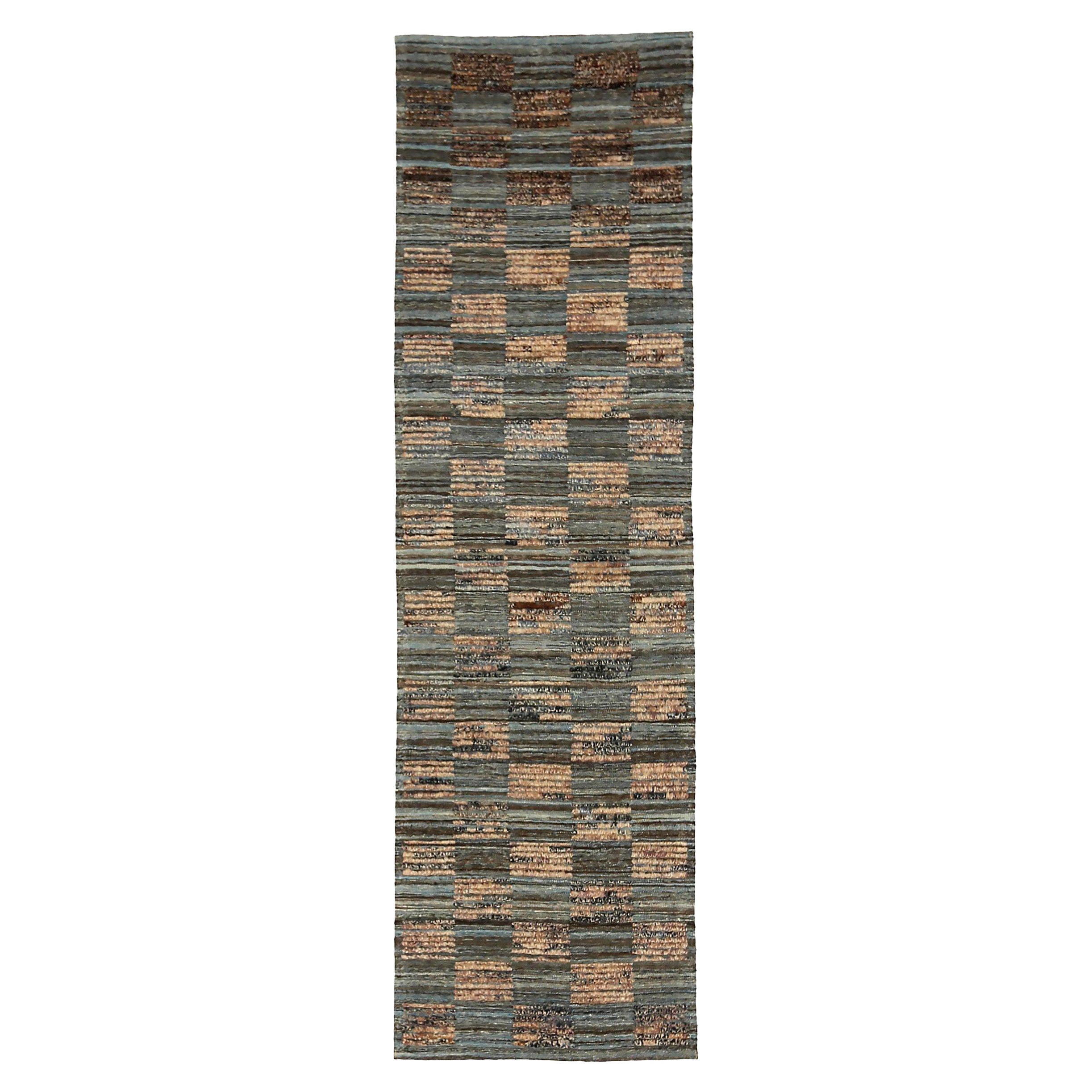 Afghanistan Moroccan Runner Rug Circa 1990 - Wool Brown Gray Ivory - 90470