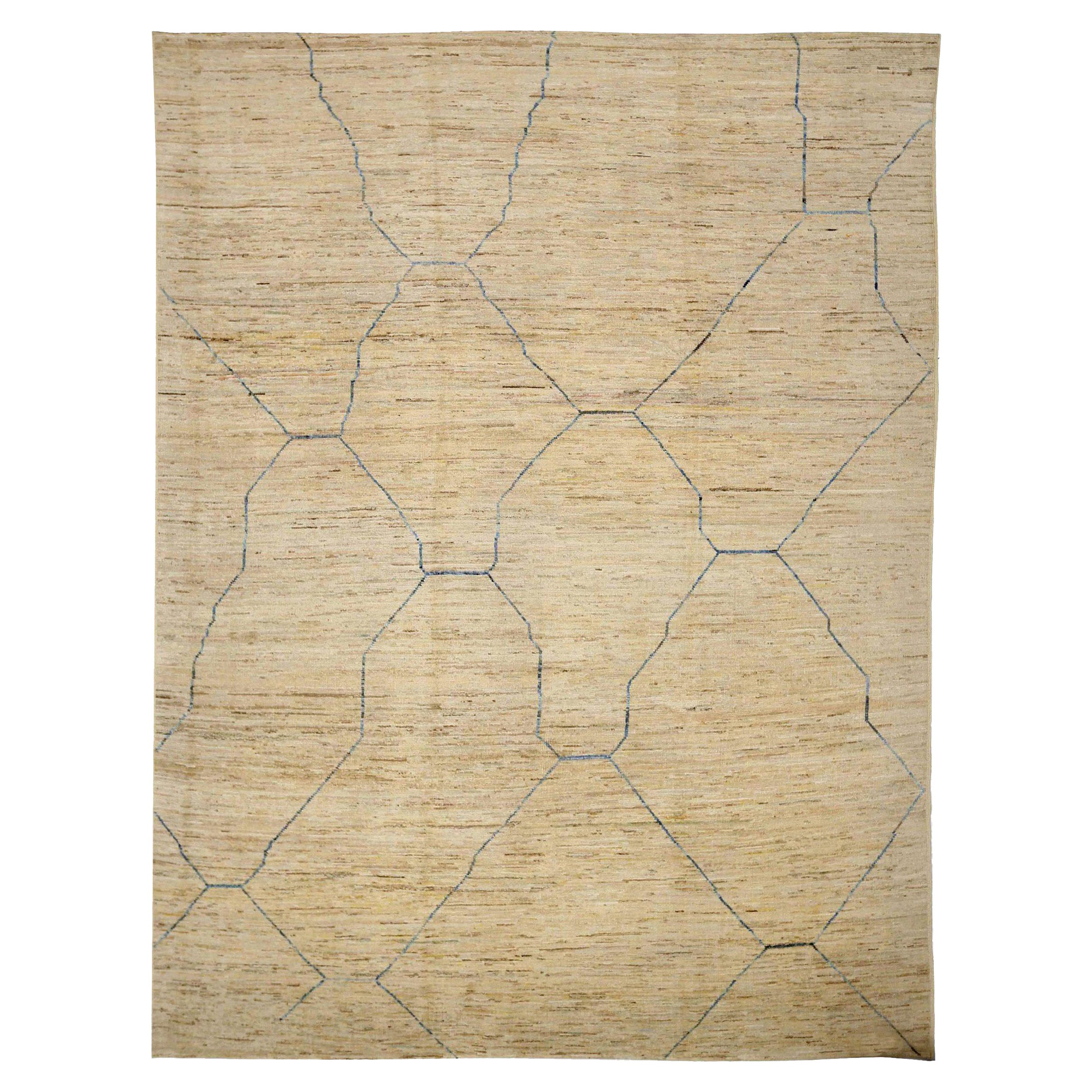 Afghanistan Moroccan Area Rugs Circa 1990 - Wool Blue Ivory Yellow - 90461
