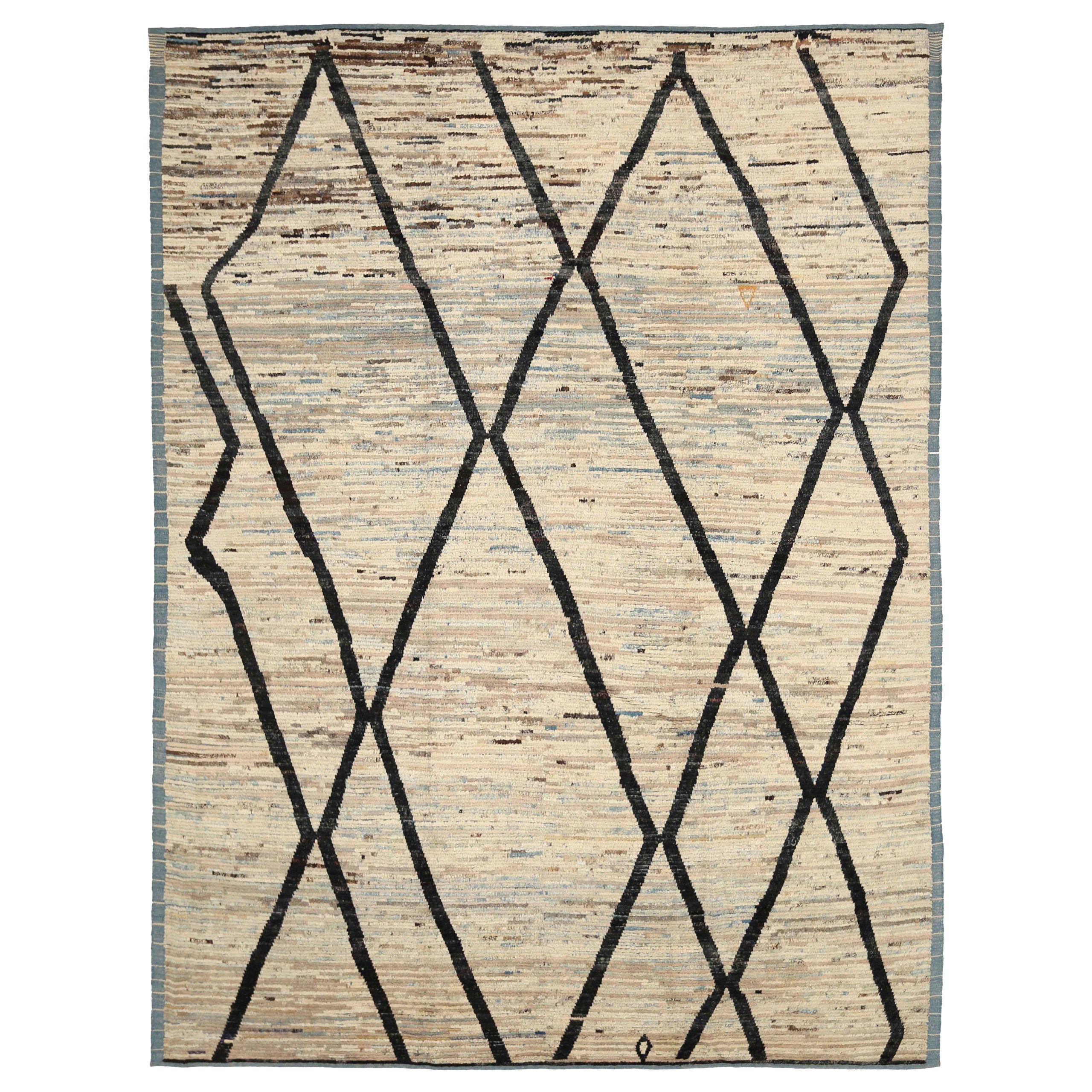 Afghanistan Moroccan Area Rugs Circa 1990 - Wool Brown Ivory Design - 90462 For Sale