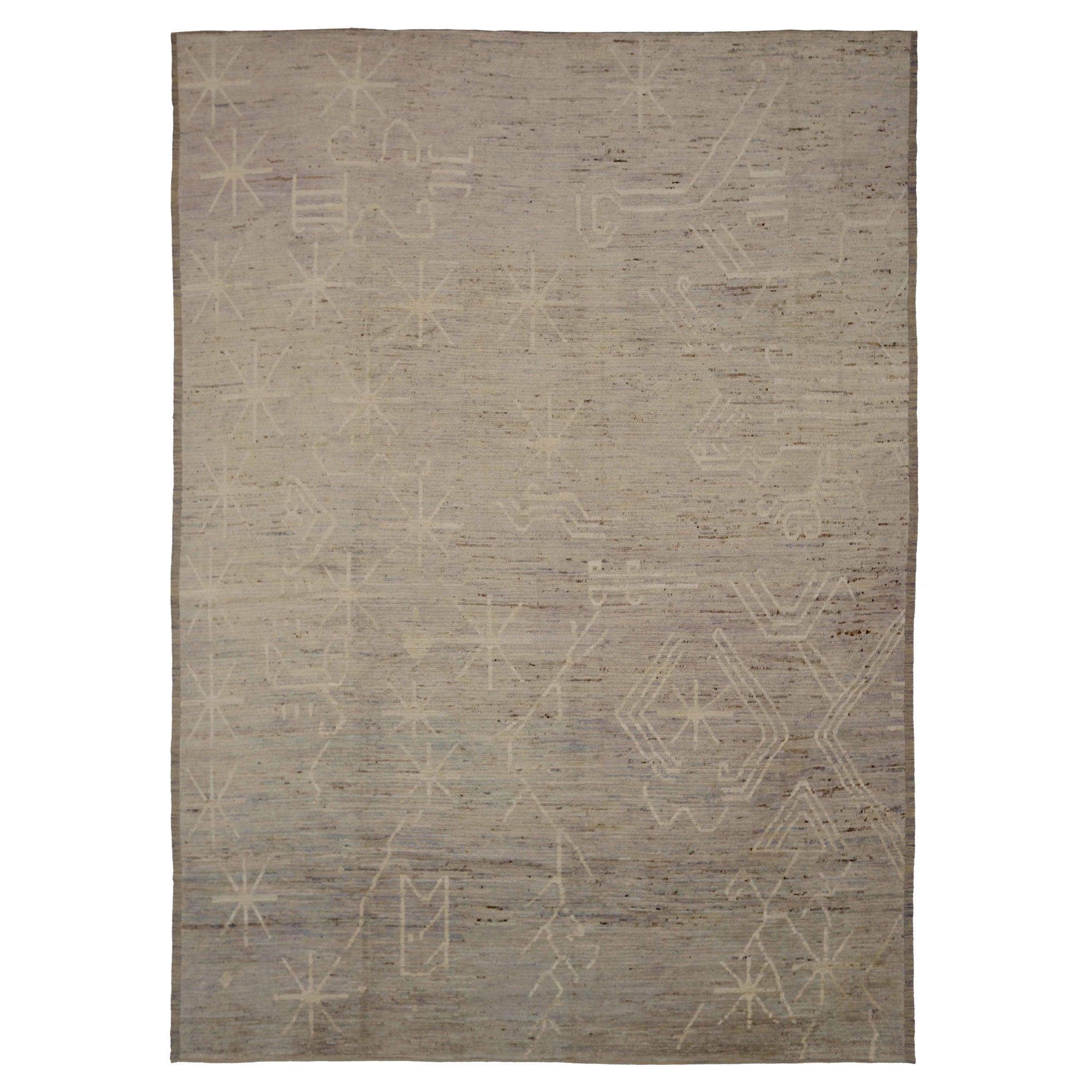 Afghanistan Tapis de zone marocain Circa 1990 - Laine Brown Ivoire Taupe - 90464