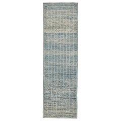Afghanistan Moroccan Runner Rug Circa 1990 - Wool Blue Ivory Design - 90478