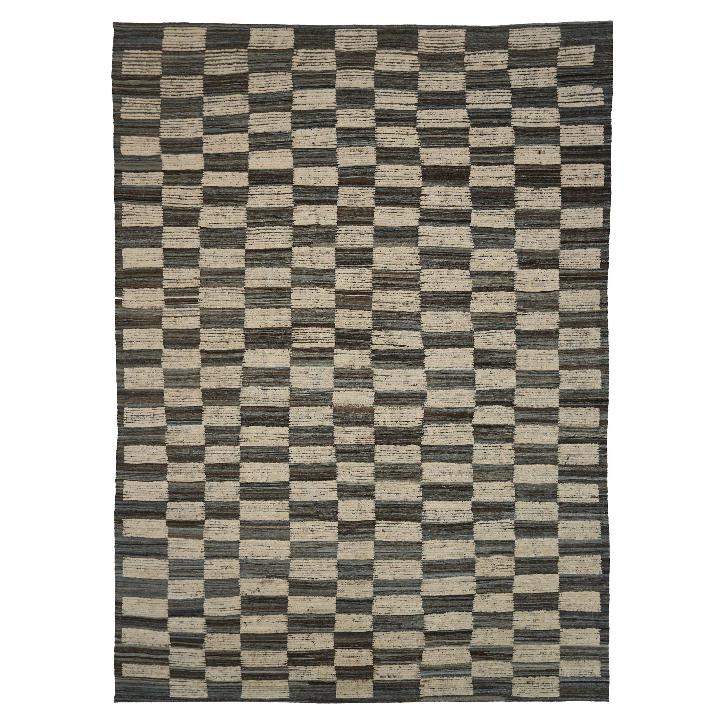 Afghanistan Moroccan Area Rugs Circa 1990 - Wool Brown Ivory Design - 90465 For Sale