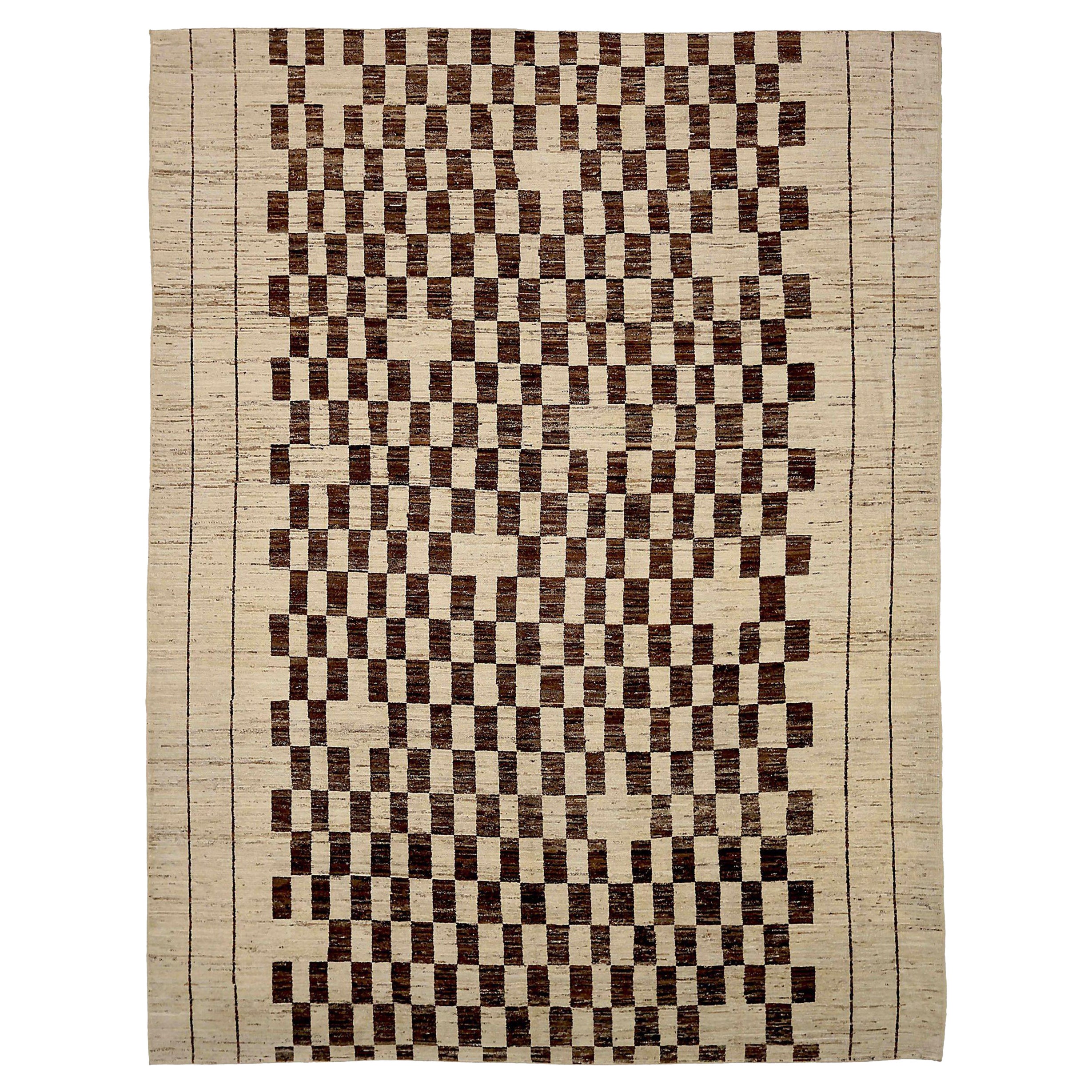 Afghanistan Moroccan Area Rugs Circa 1990 - Wool Brown Ivory Design - 90488