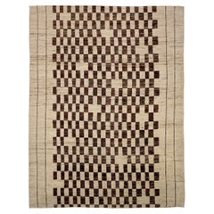 Afghanistan Tapis de zone marocain Circa 1990 - Laine Brown Ivory Design - 90488