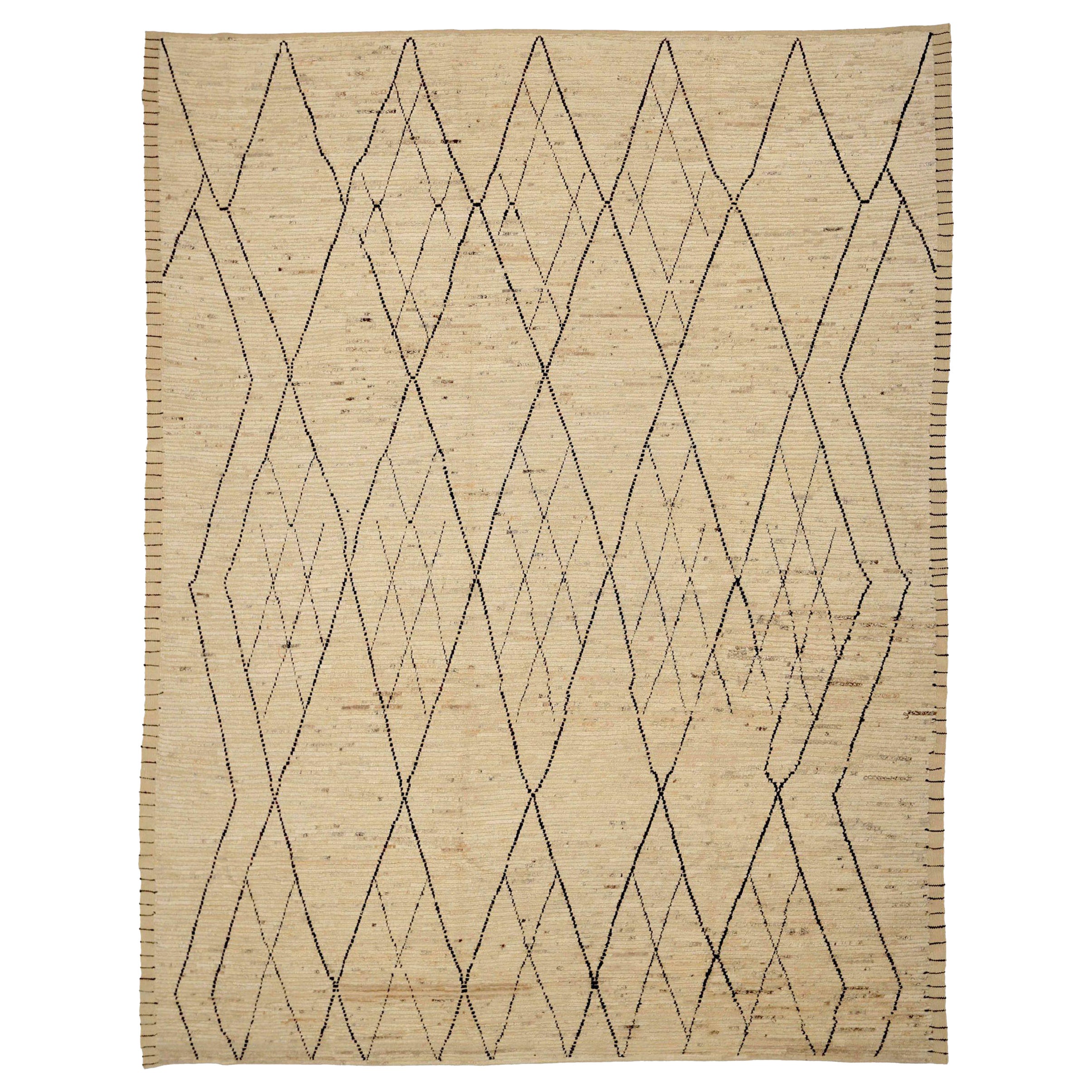 Afghanistan Moroccan Area Rugs Circa 1990 - Wool Black Ivory Design - 90508