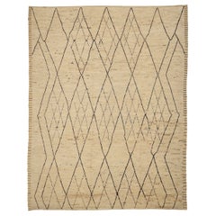 Afghanistan Moroccan Area Rugs Circa 1990 - Wool Black Ivory Design - 90508