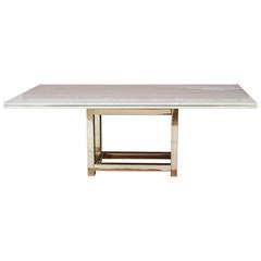 Hollywood Glam Dining Table with Brass Base and Travertine Top 12