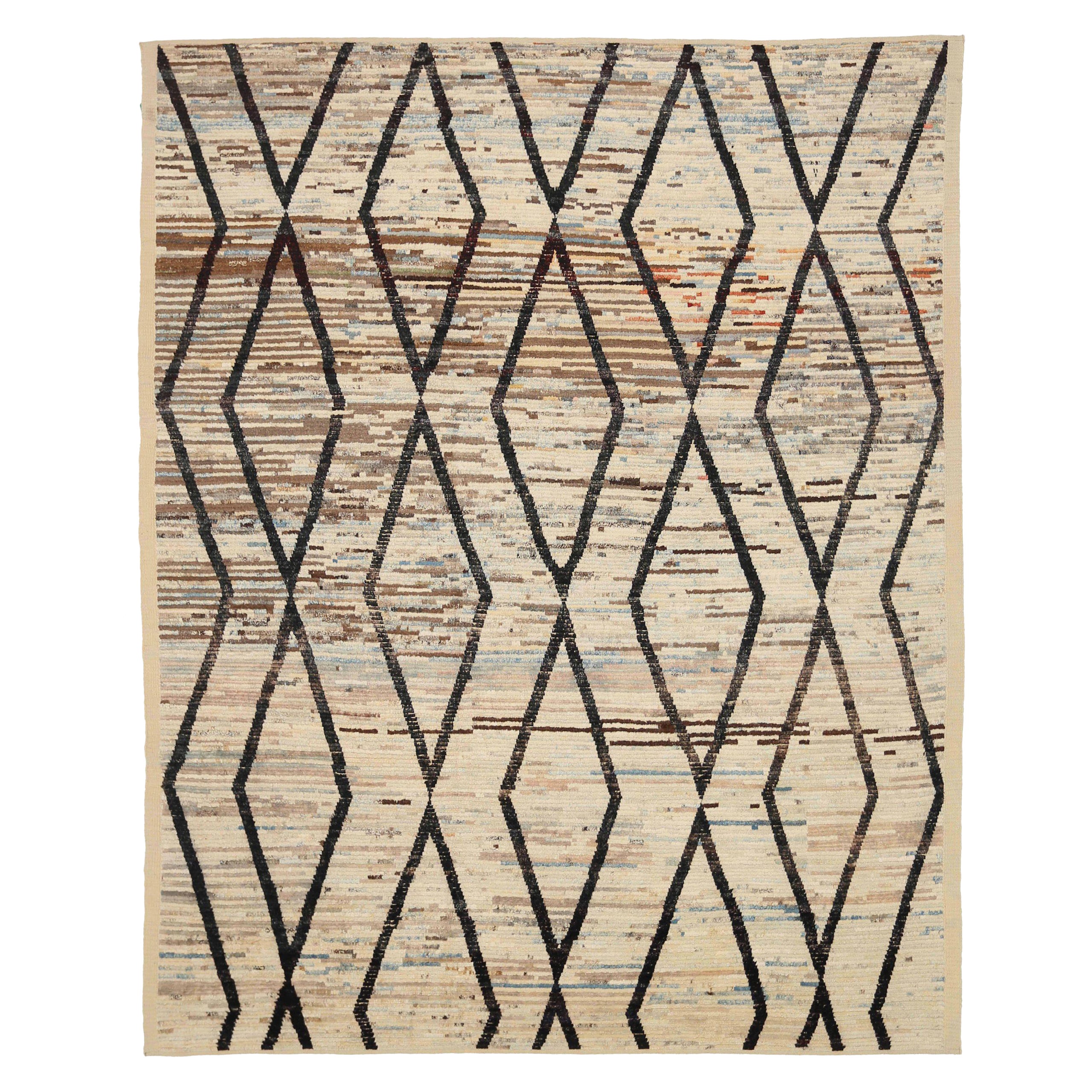 Afghanistan Moroccan Area Rugs Circa 1990 - Wool Brown Ivory Design - 90493 For Sale