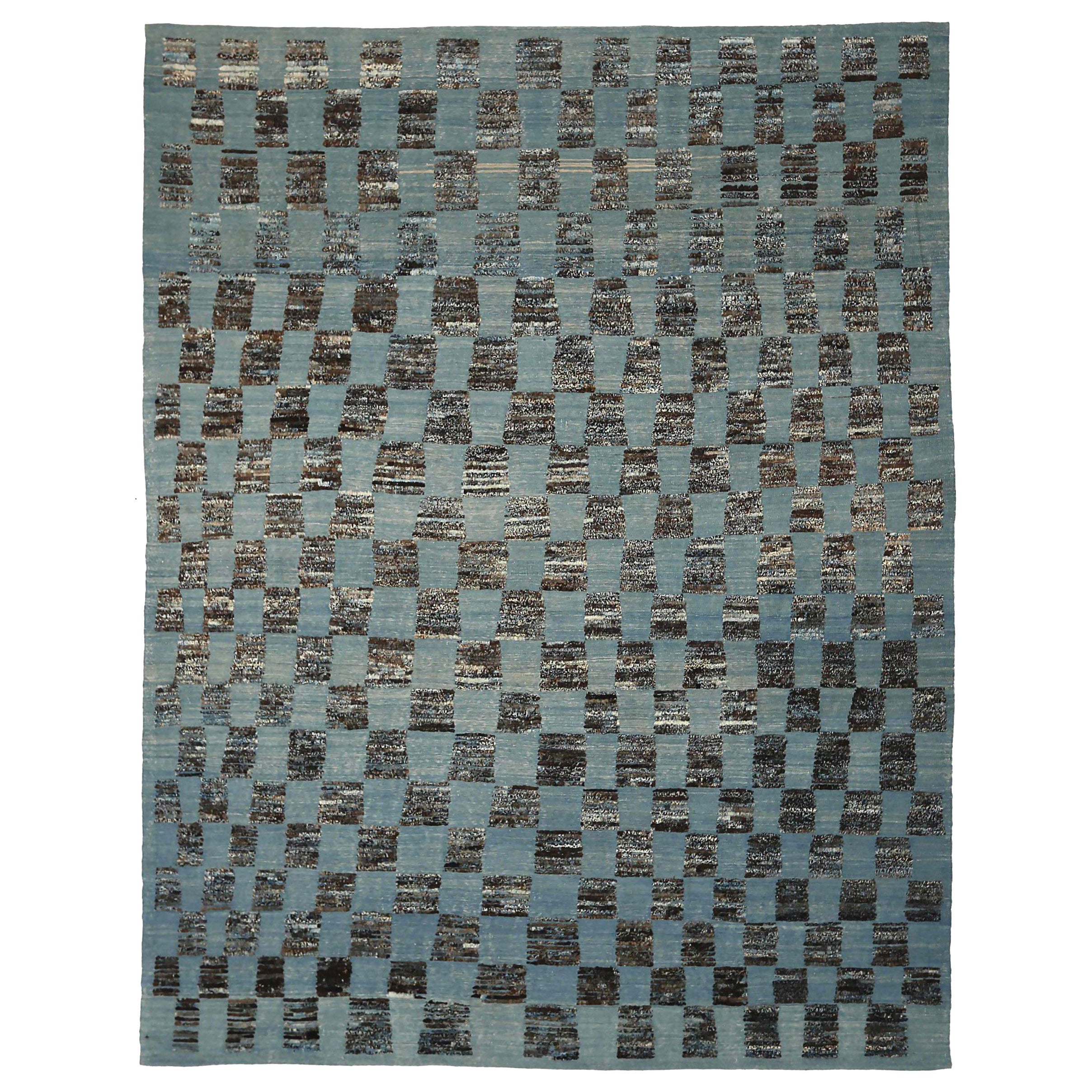 Afghanistan Marokkanischen Bereich Teppiche CIRCA 1990 - Wolle Blau Braun Elfenbein Design - 90494