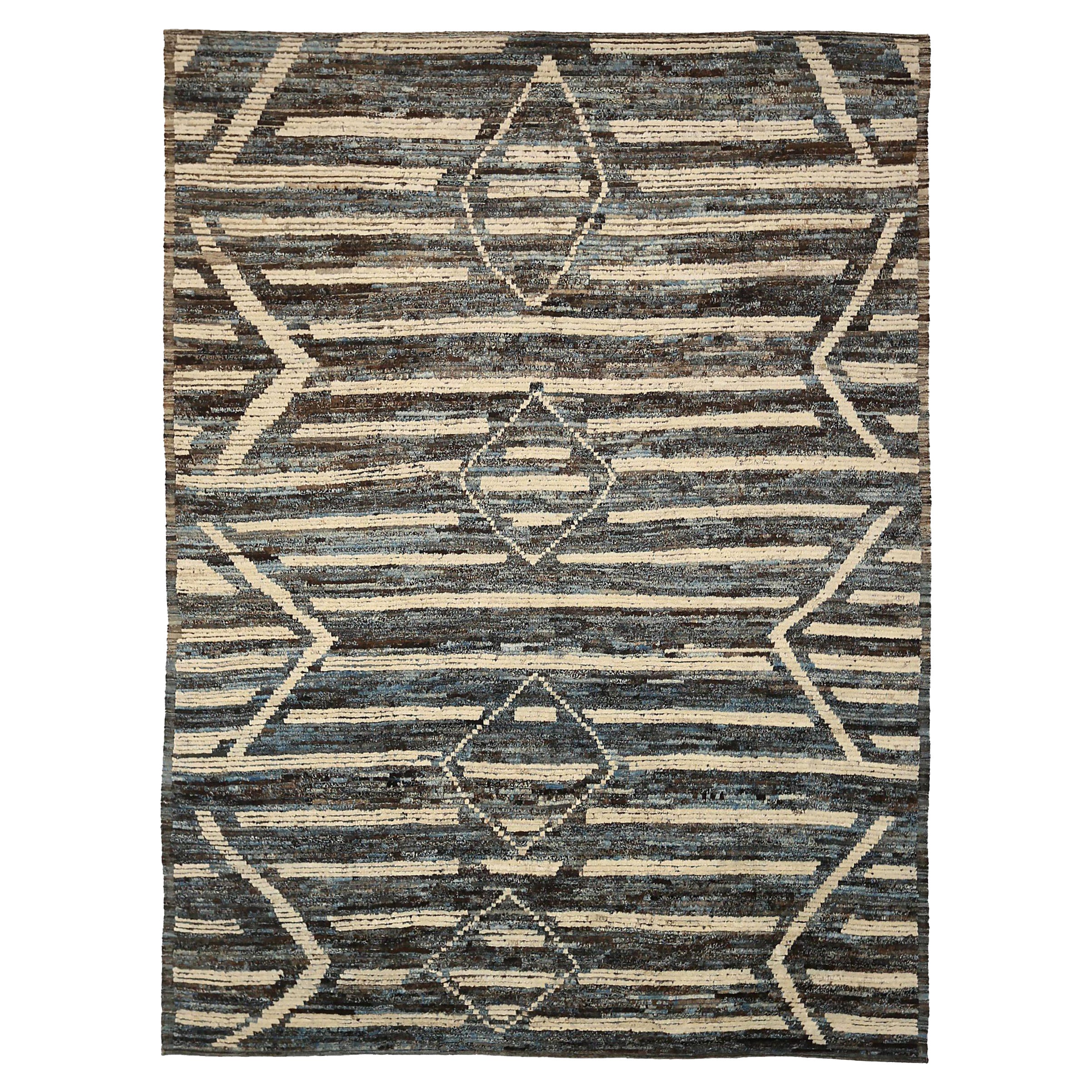 Afghanistan Moroccan Area Rugs Circa 1990 - Wool Brown Gray Ivory Design - 90495 For Sale