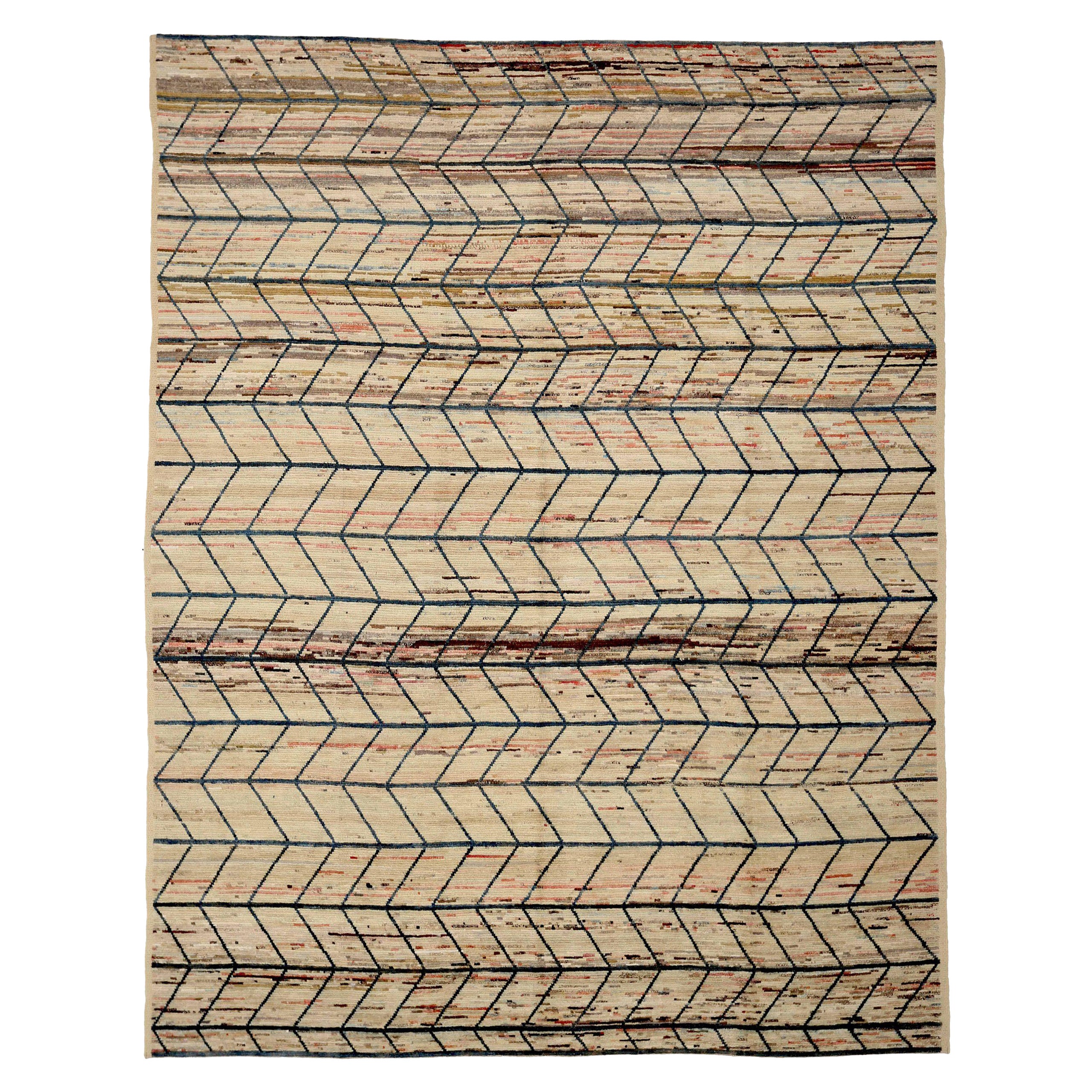 Afghanistan Moroccan Area Rugs Circa 1990 - Wool Black Ivory Pink Design - 90513 For Sale