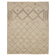 Afghanistan Tapis de zone marocain Circa 1990 - Laine Brown Ivory Design - 90497