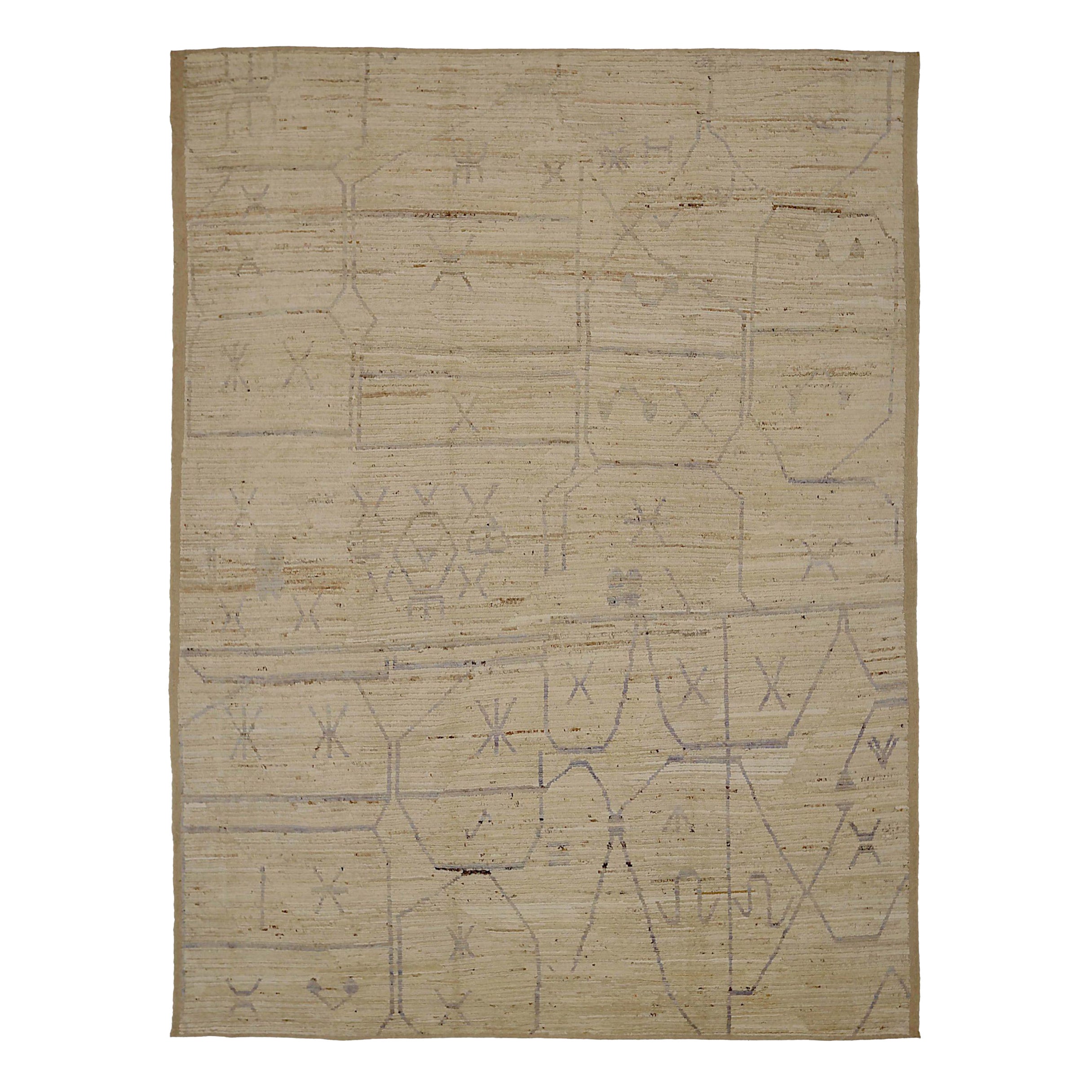 Afghanistan Moroccan Area Rugs Circa 1990 - Wool Ivory Purpel Design - 90515