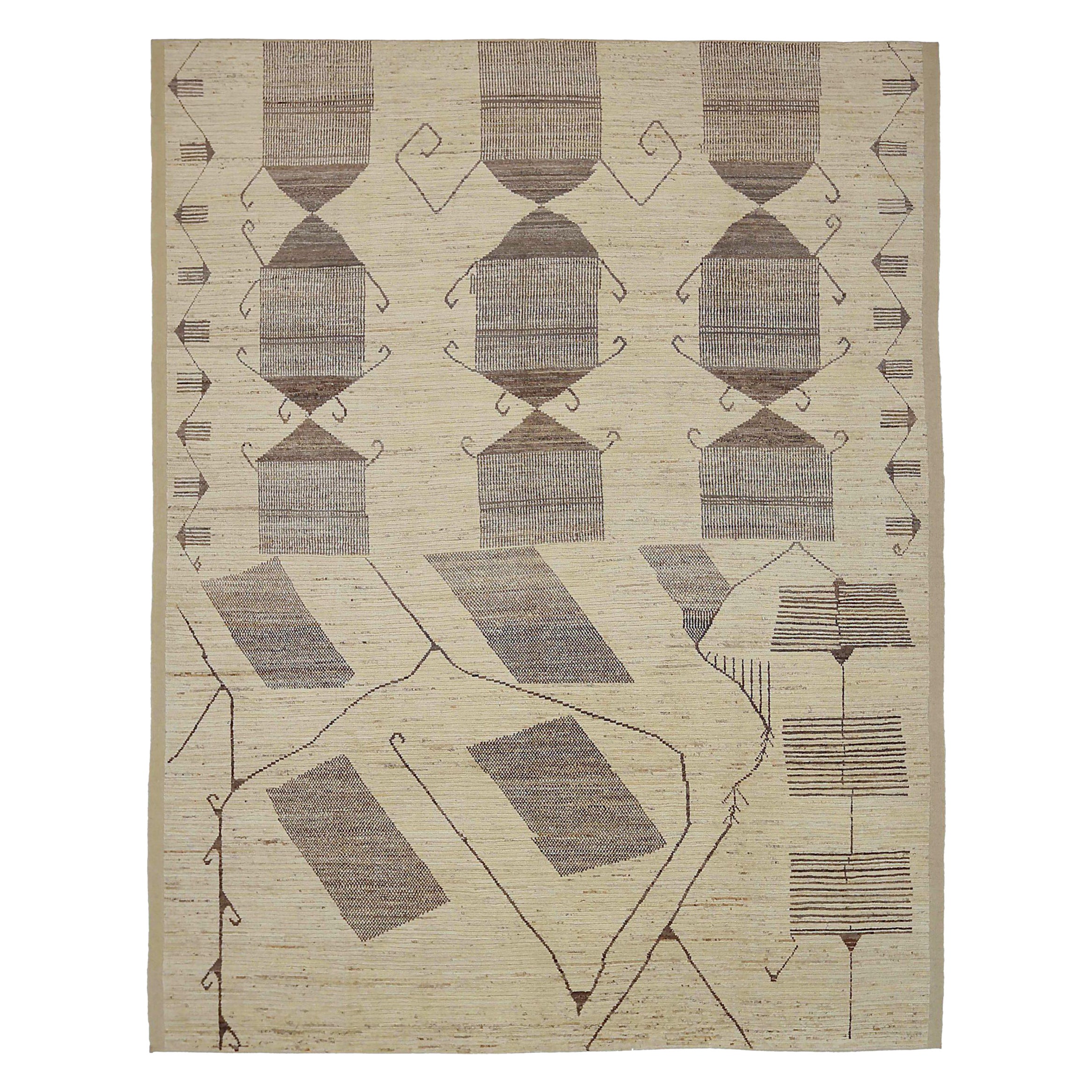 Afghanistan Tapis de zone marocain Circa 1990 - Laine Brown Ivory Design - 90499