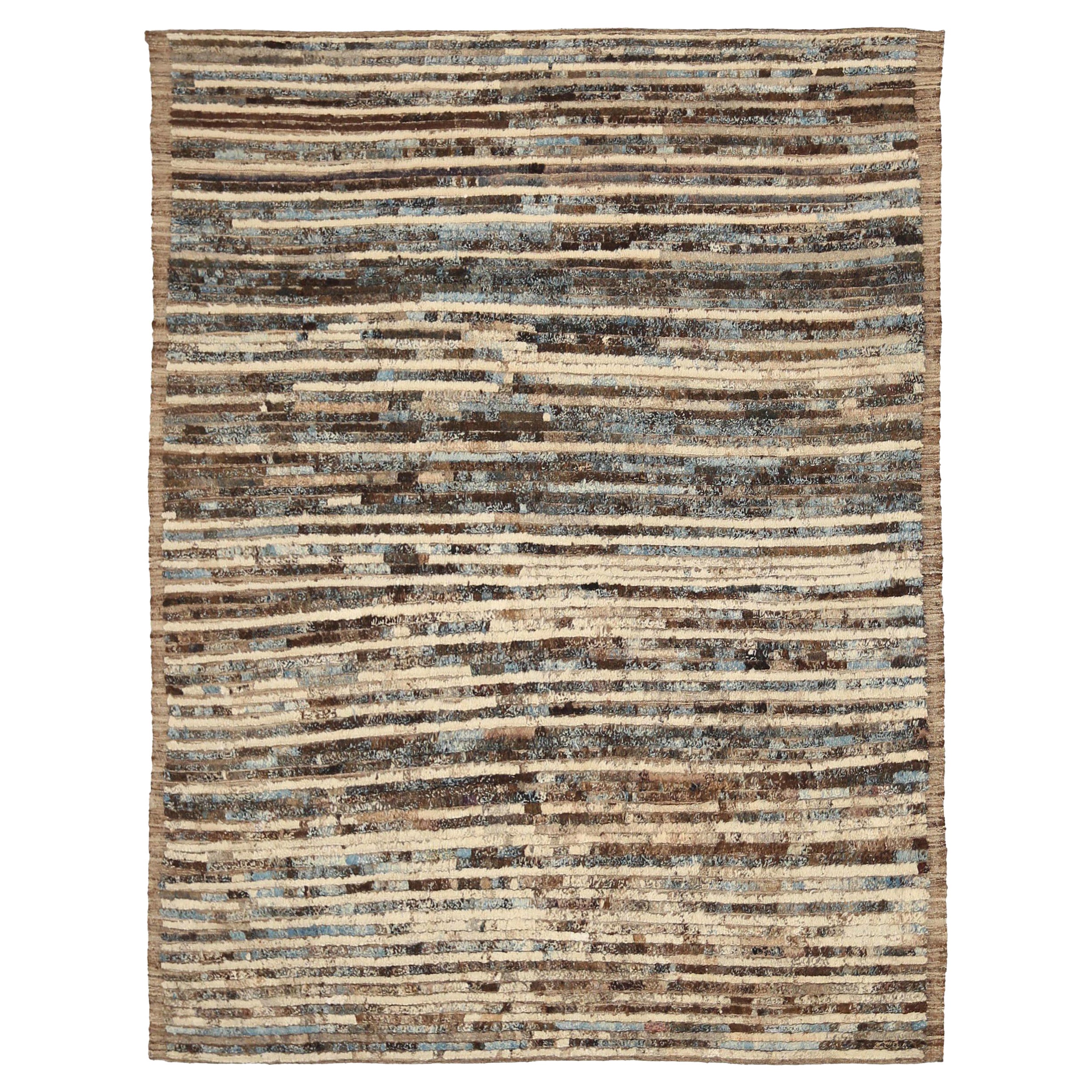Afghanistan Tapis de zone marocain Circa 1990 - Laine Brown Ivory Design - 90548 en vente