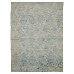 Tapis marocains d'Afghanistan datant d'environ 1990, motif en laine bleu ivoire - 90549