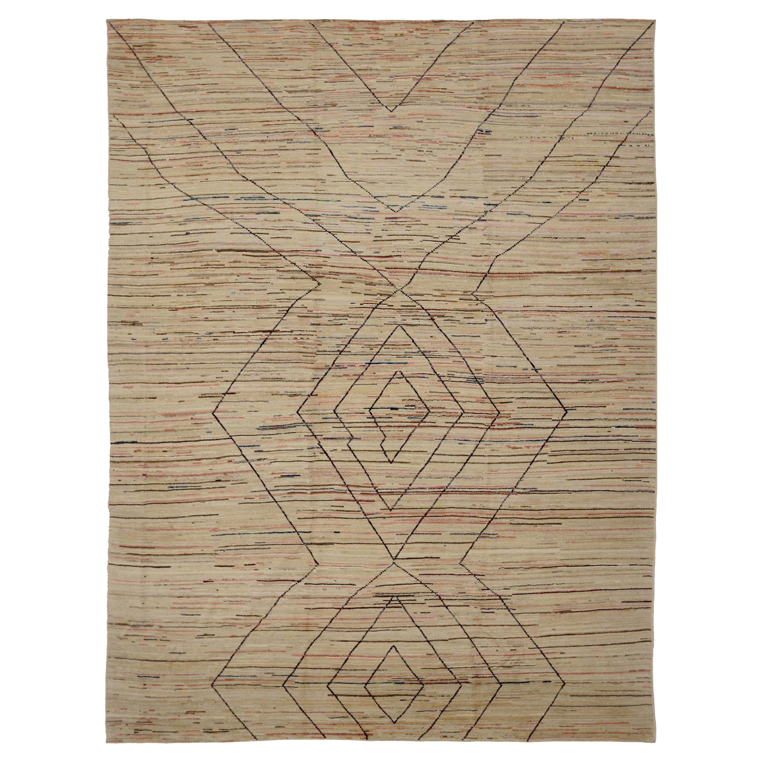 Afghanistan Moroccan Area Rugs Circa 1990 - Wool Black Ivory Design - 90551