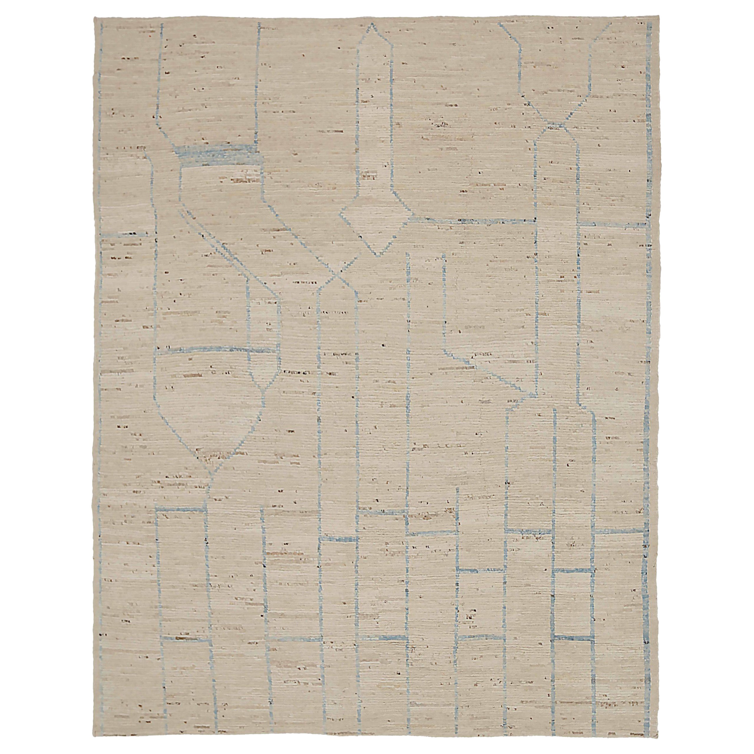 Afghanistan Moroccan Area Rugs Circa 1990 - Wool Blue Ivory Design - 90556