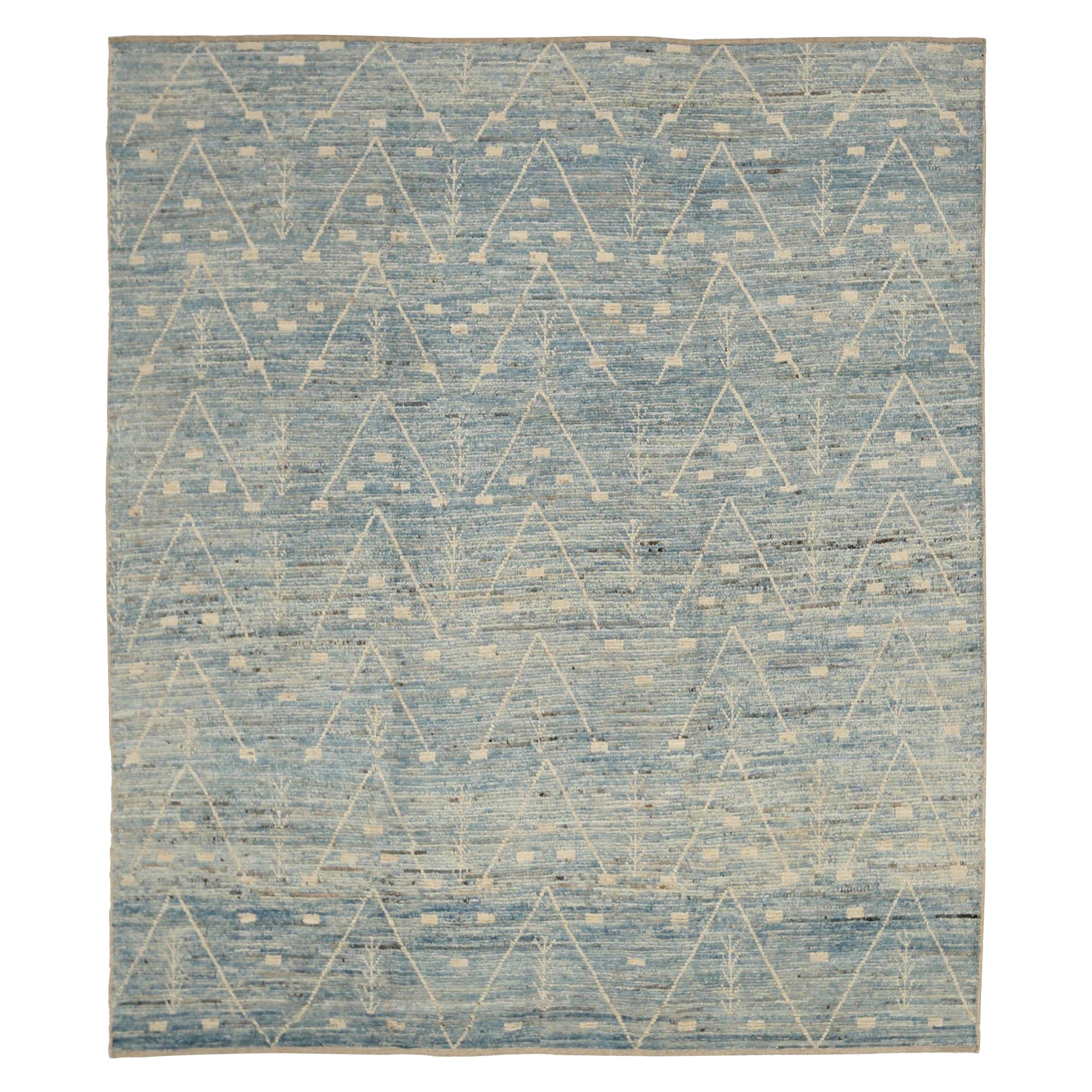 Afghanistan Moroccan Area Rugs Circa 1990 - Wool Blue Ivory Design - 90540