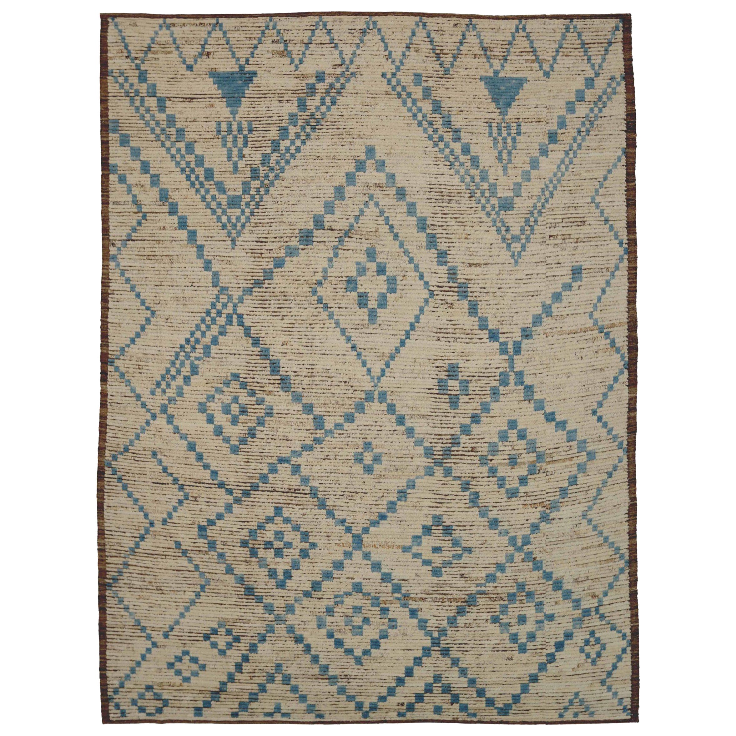 Tapis marocains d'Afghanistan datant d'environ 1990, motif bleu ivoire en laine - 90541