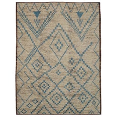 Marokkanische Afghanistan-Teppiche Circa 1990 - Wolle Blau Elfenbein Design - 90541
