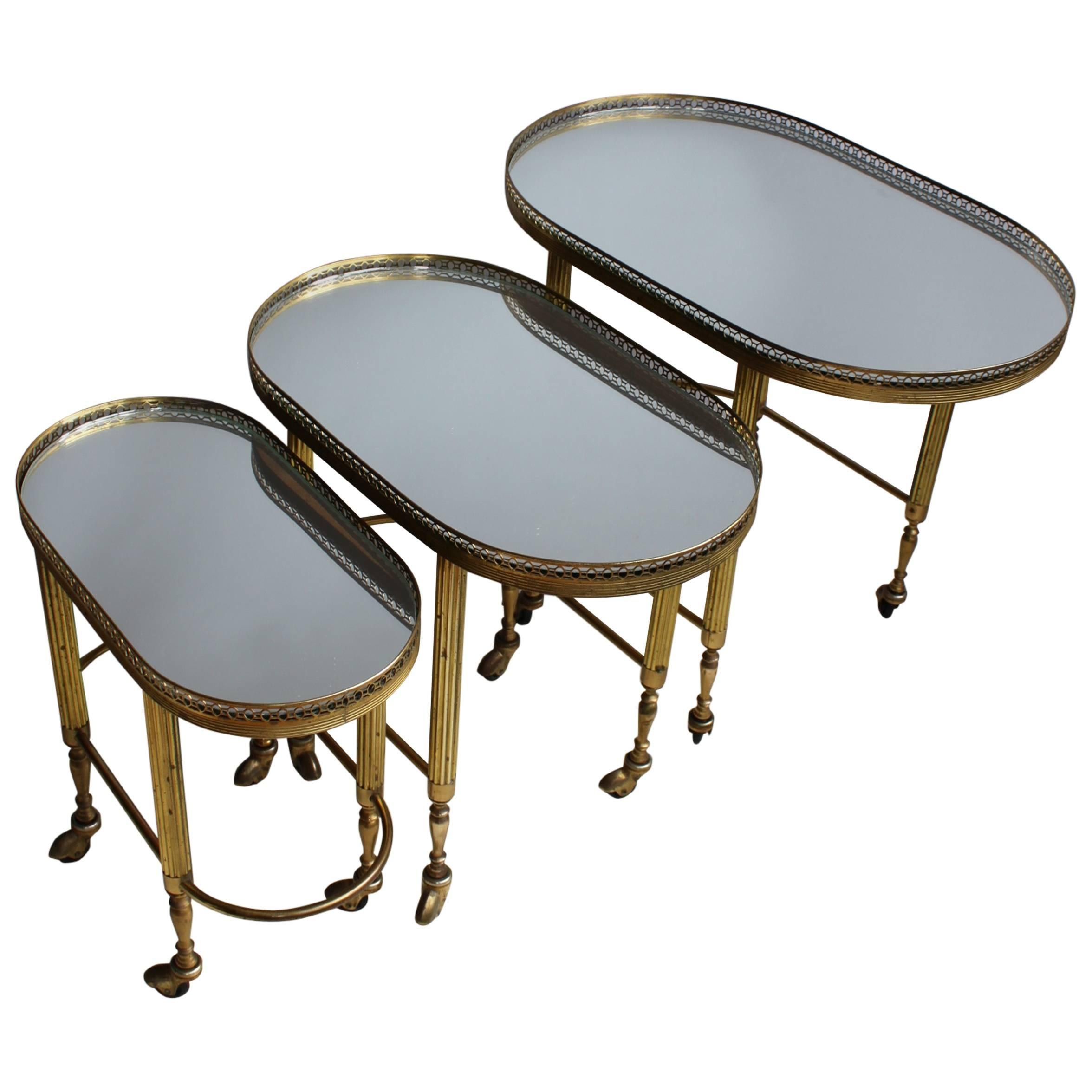 Nest of Brass French Trolleys/Tables For Sale