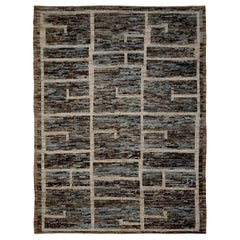 Afghanistan Moroccan Area Rugs Circa 1990 - Wool Blue Brown Ivory Design - 90545