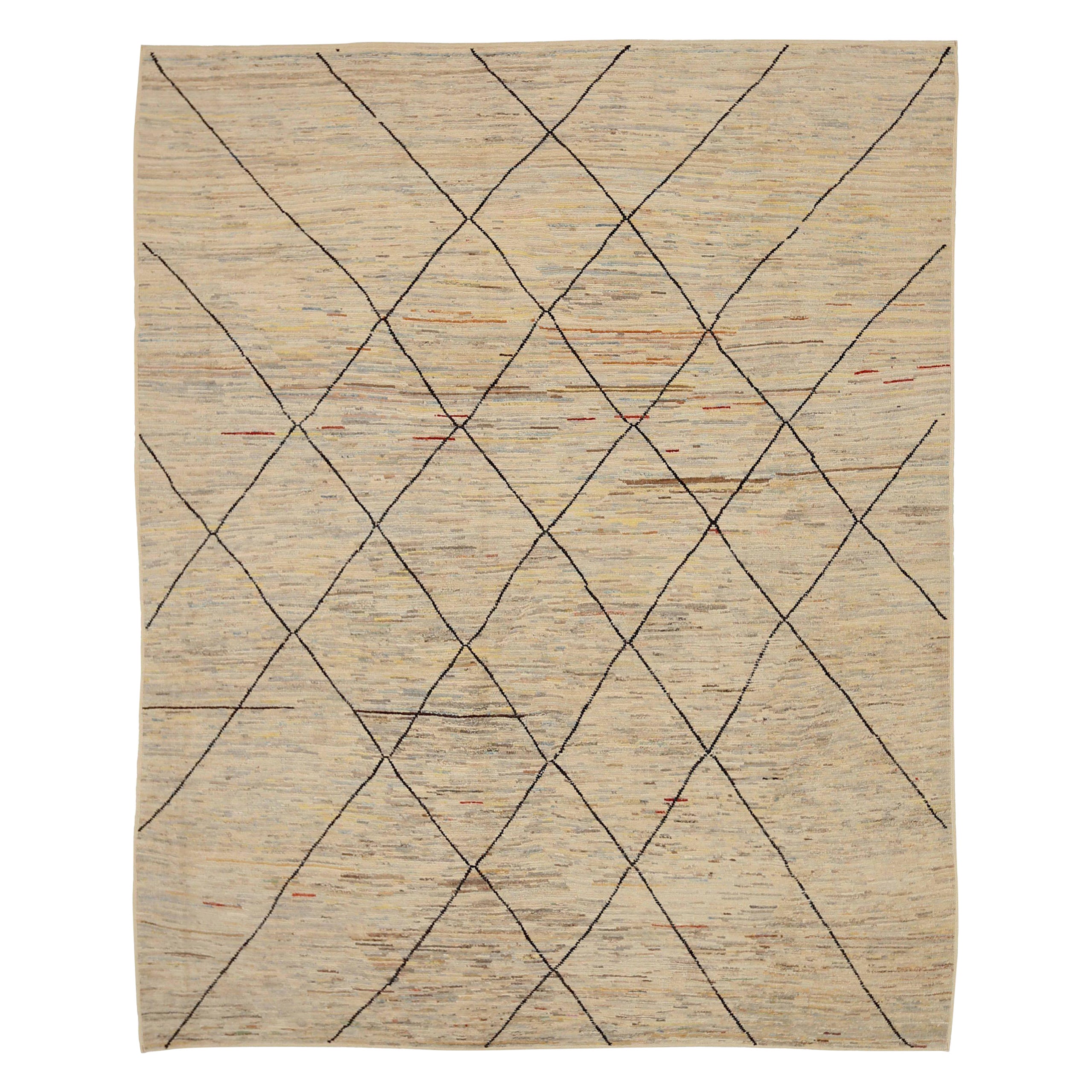 Afghanistan Moroccan Area Rugs Circa 1990 - Wool Black Ivory Yellow - 90561