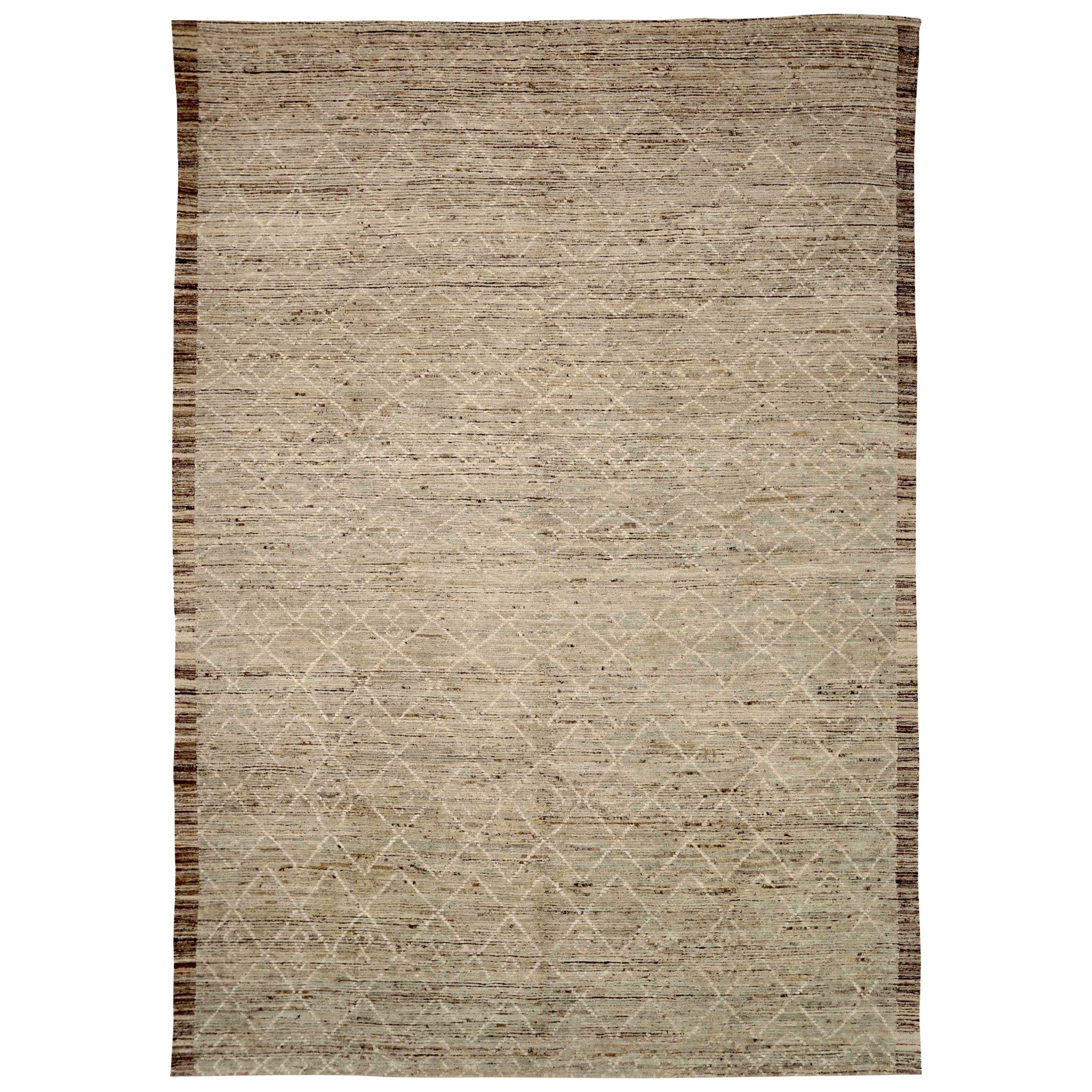 Afghanistan Moroccan Area Rugs Circa 1990 - Wool Ivory Taupe Design - 90575