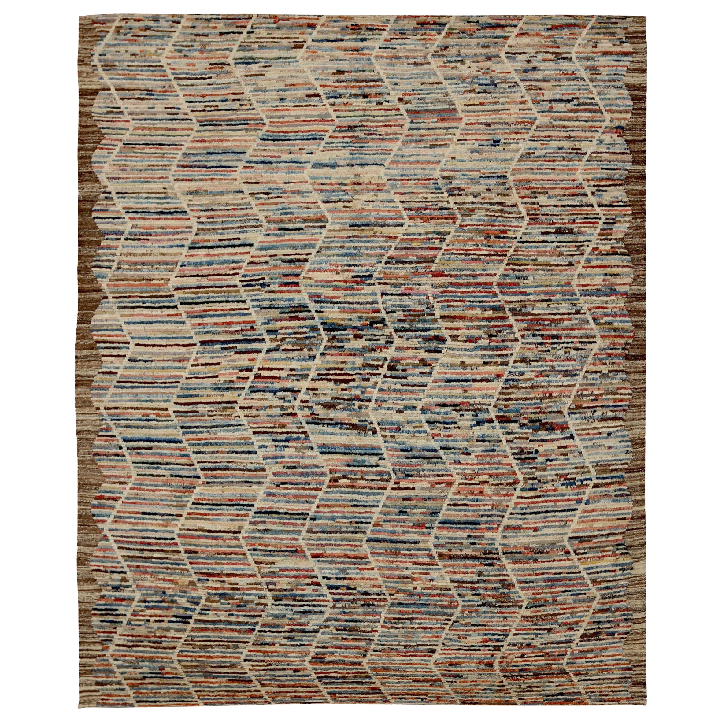 Afghanistan Moroccan Area Rugs Circa 1990 - Wool Blue Ivory Pink Design - 90562