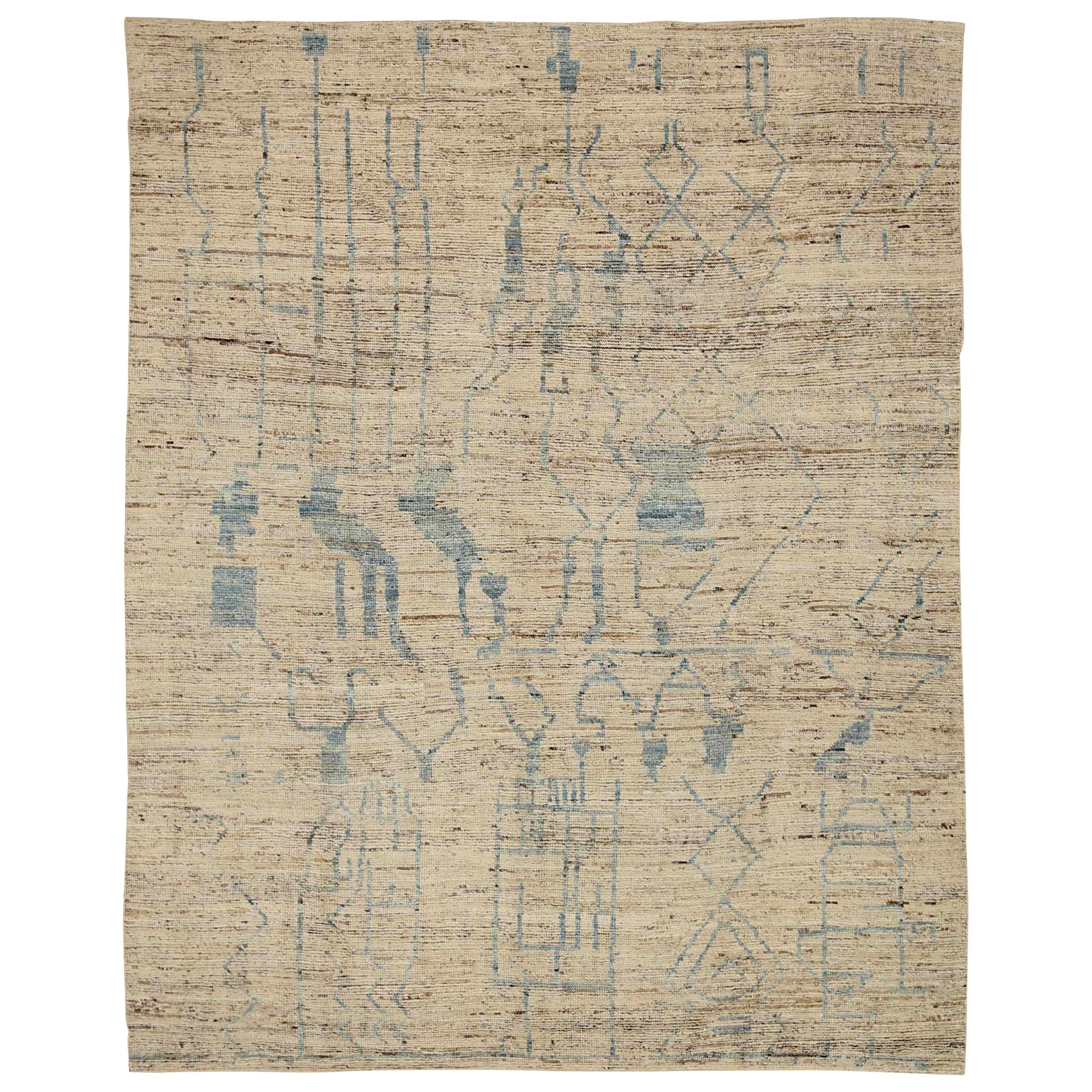 Afghanistan Moroccan Area Rugs Circa 1990 - Wool Gray Ivory Design - 90580