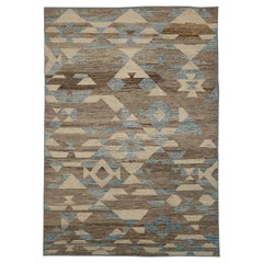 Afghanistan Tapis de zone marocain Circa 1990 - Laine Bleu Brown Ivory Design - 90564
