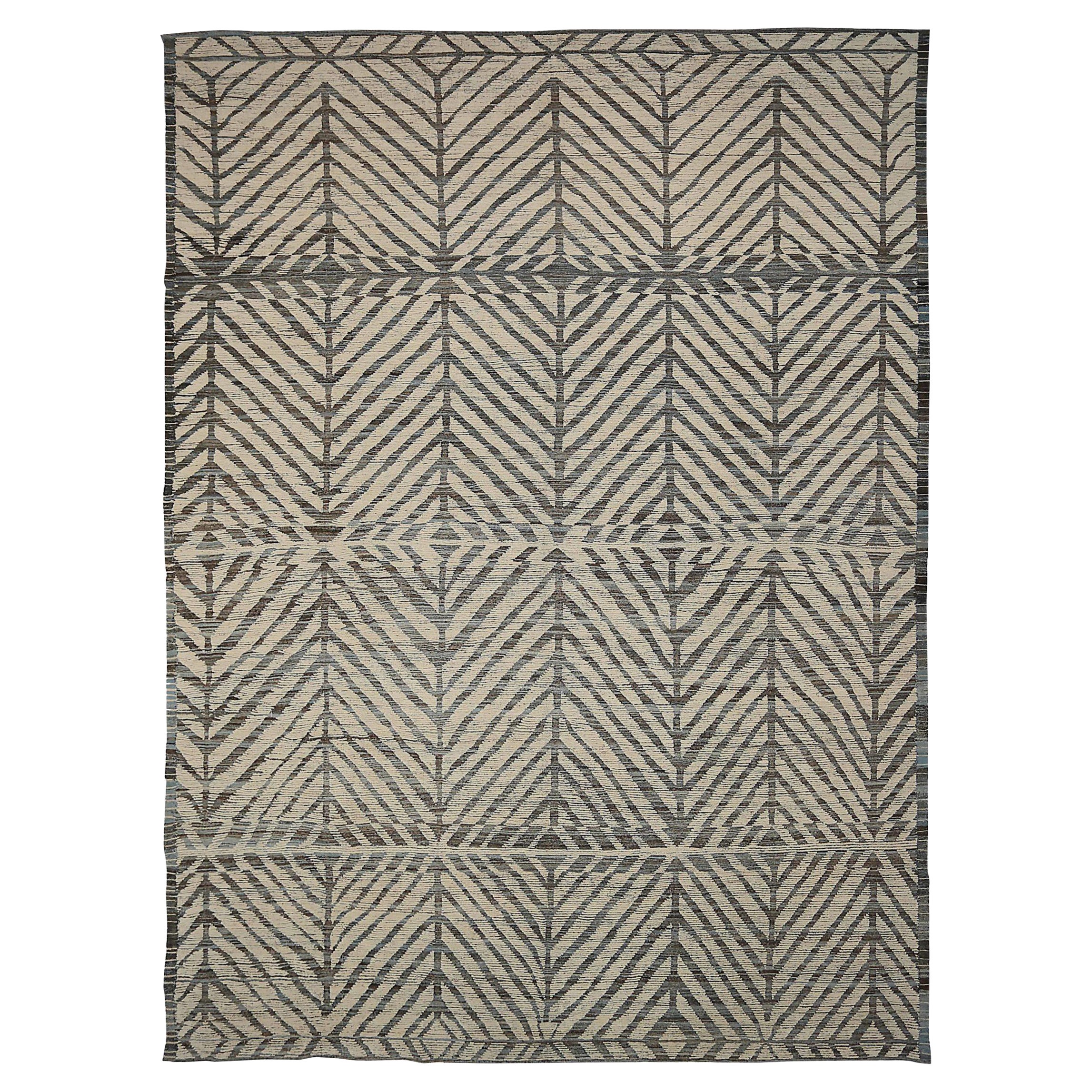 Afghanistan Moroccan Over Size Rug Circa 1990 - Wool Brown Ivory Design - 90565