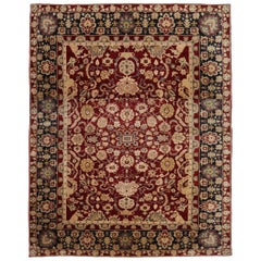 India Agra Over Size Rug Circa 1990 - Wool Ivory Red Design - 90584