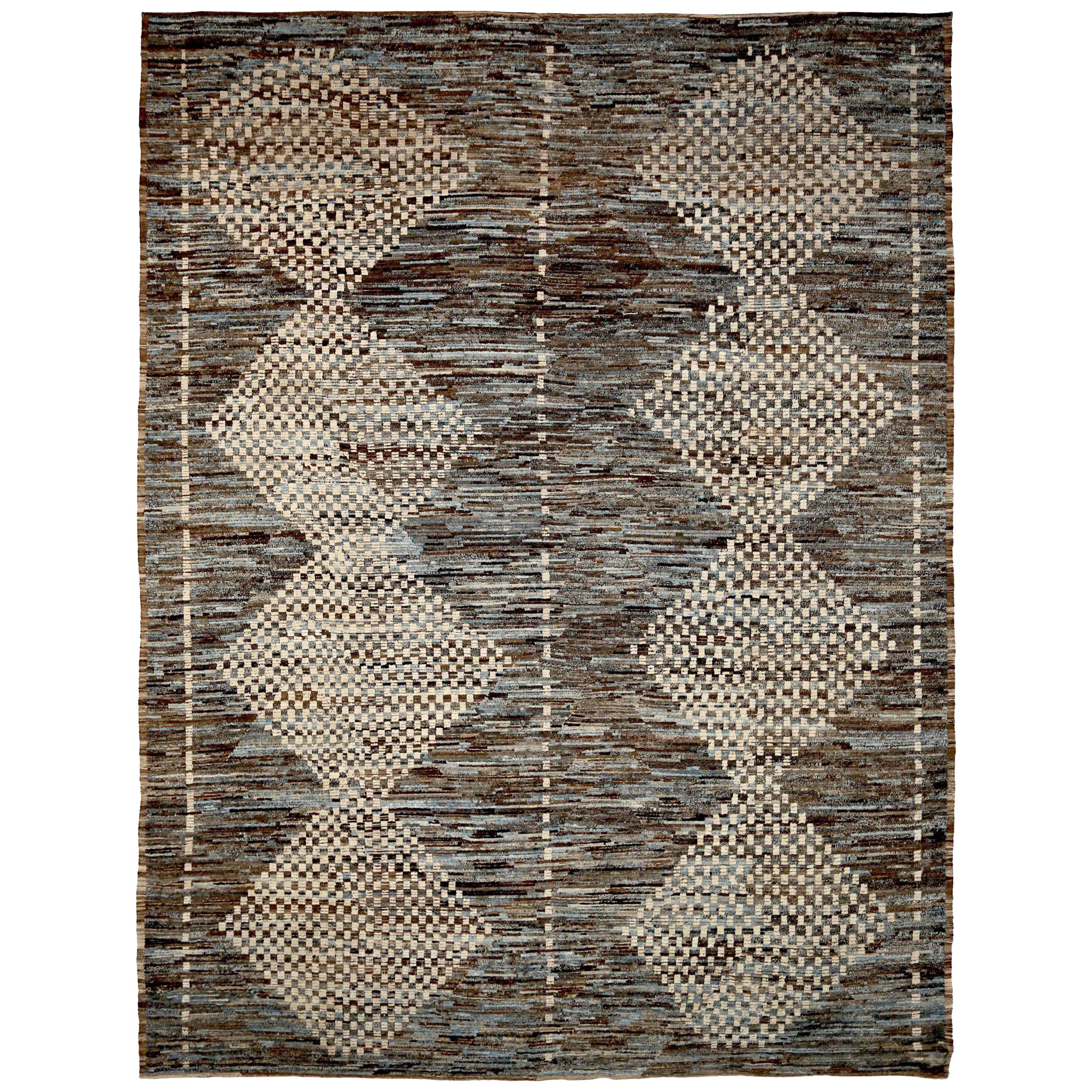 Afghanistan Moroccan Over Size Rug Circa 1990 - Wool Brown Gray Ivory - 90570 For Sale