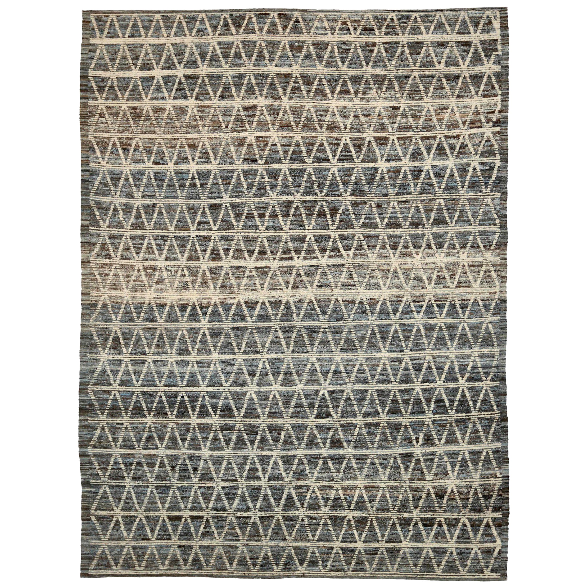 Afghanistan Moroccan Area Rugs Circa 1990 - Wool Brown Gray Ivory Design - 90572