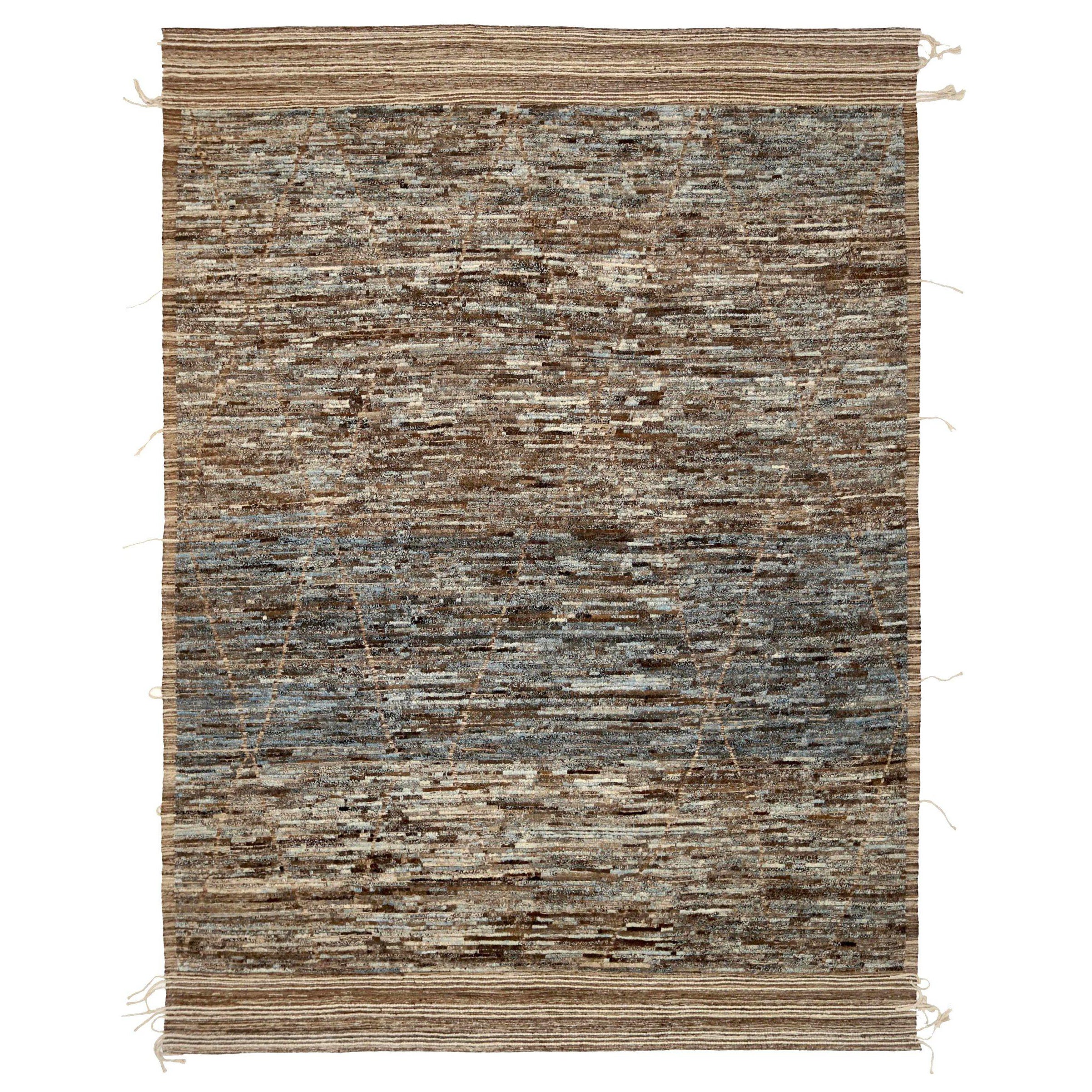 Afghanistan Moroccan Area Rugs Circa 1990 - Wool Brown Gray Ivory Design - 90573