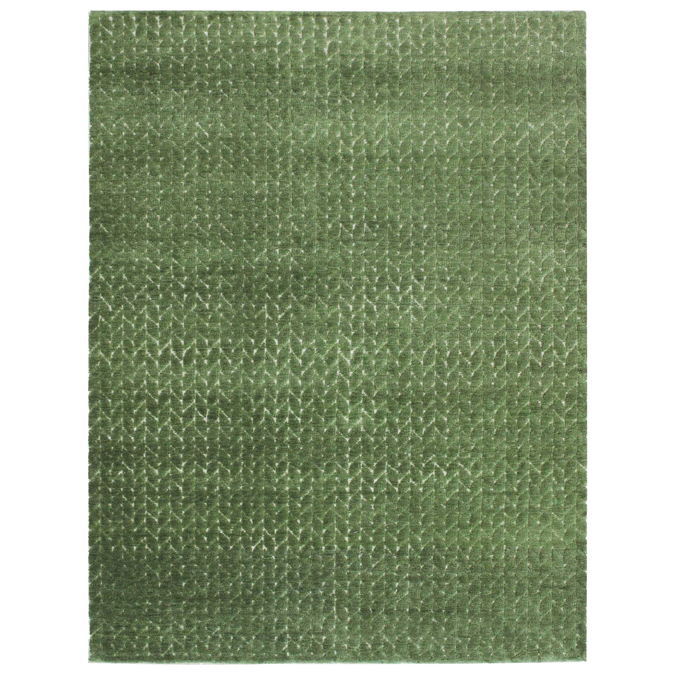 Petit tapis indien Fern datant d'environ 1990, motif vert laine - 90593 en vente