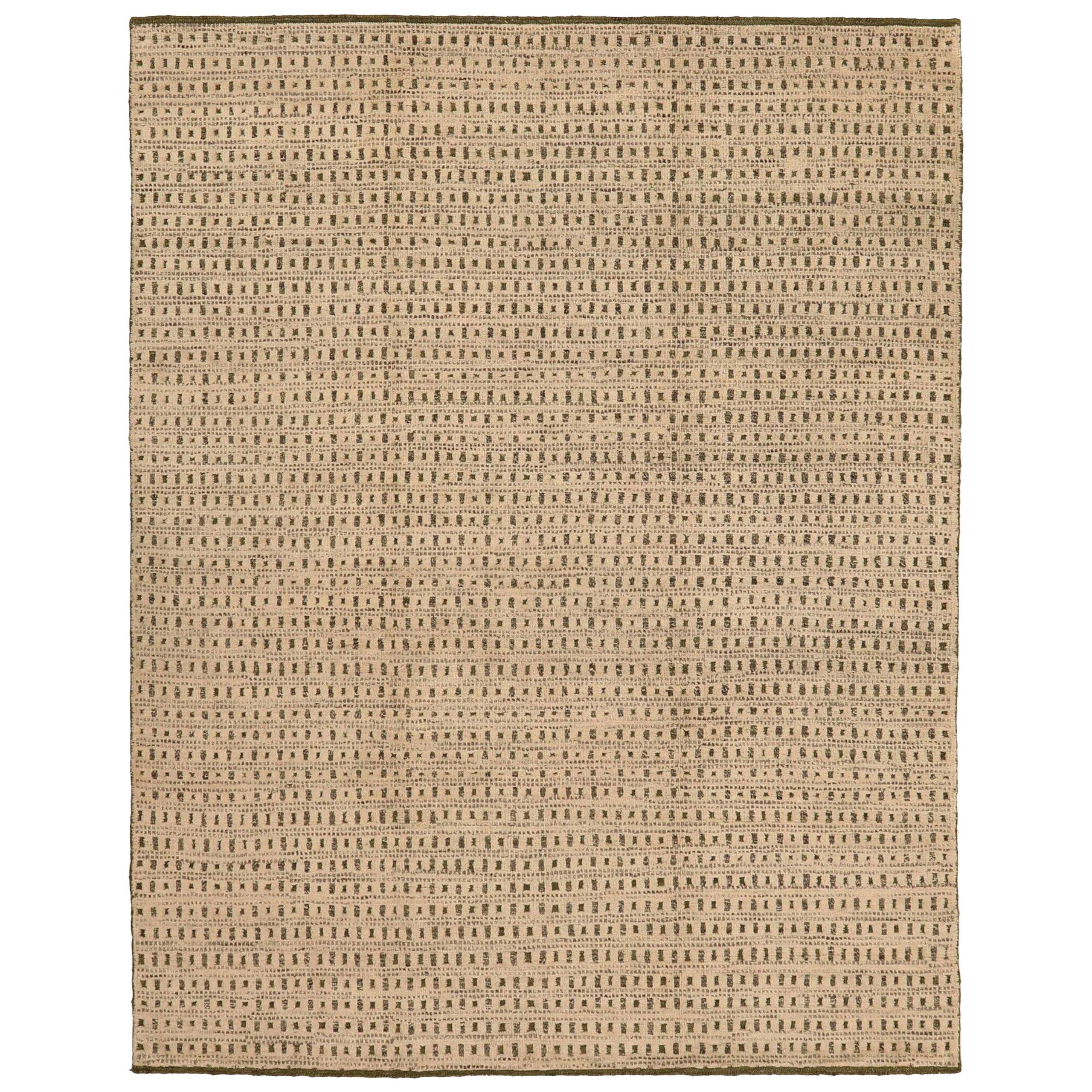 India Cameron Collection Small Rug Circa 1990 - Wool Brown Ivory Design - 90594 For Sale