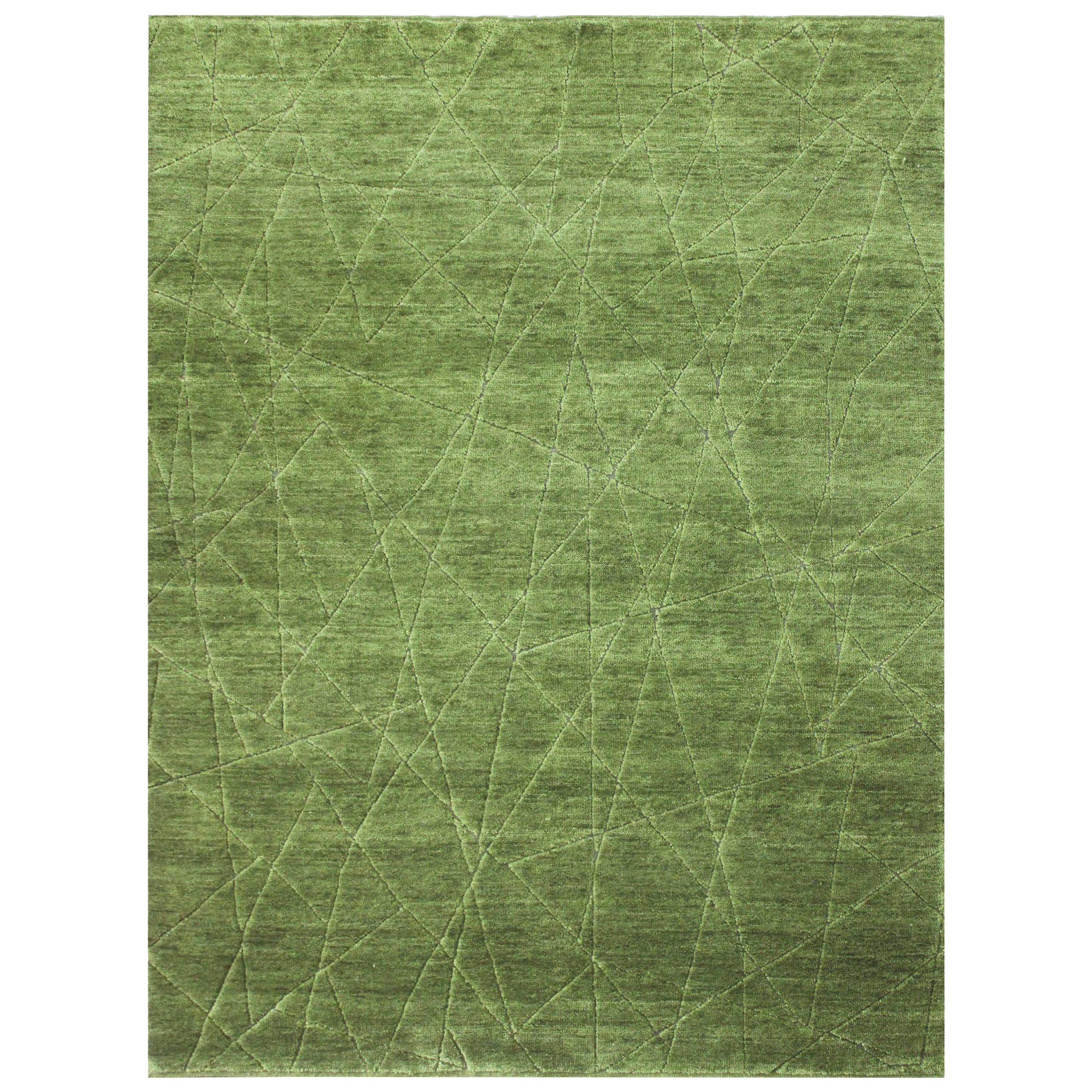 Petit tapis indien vers 1990 - Design vert laine - 90595