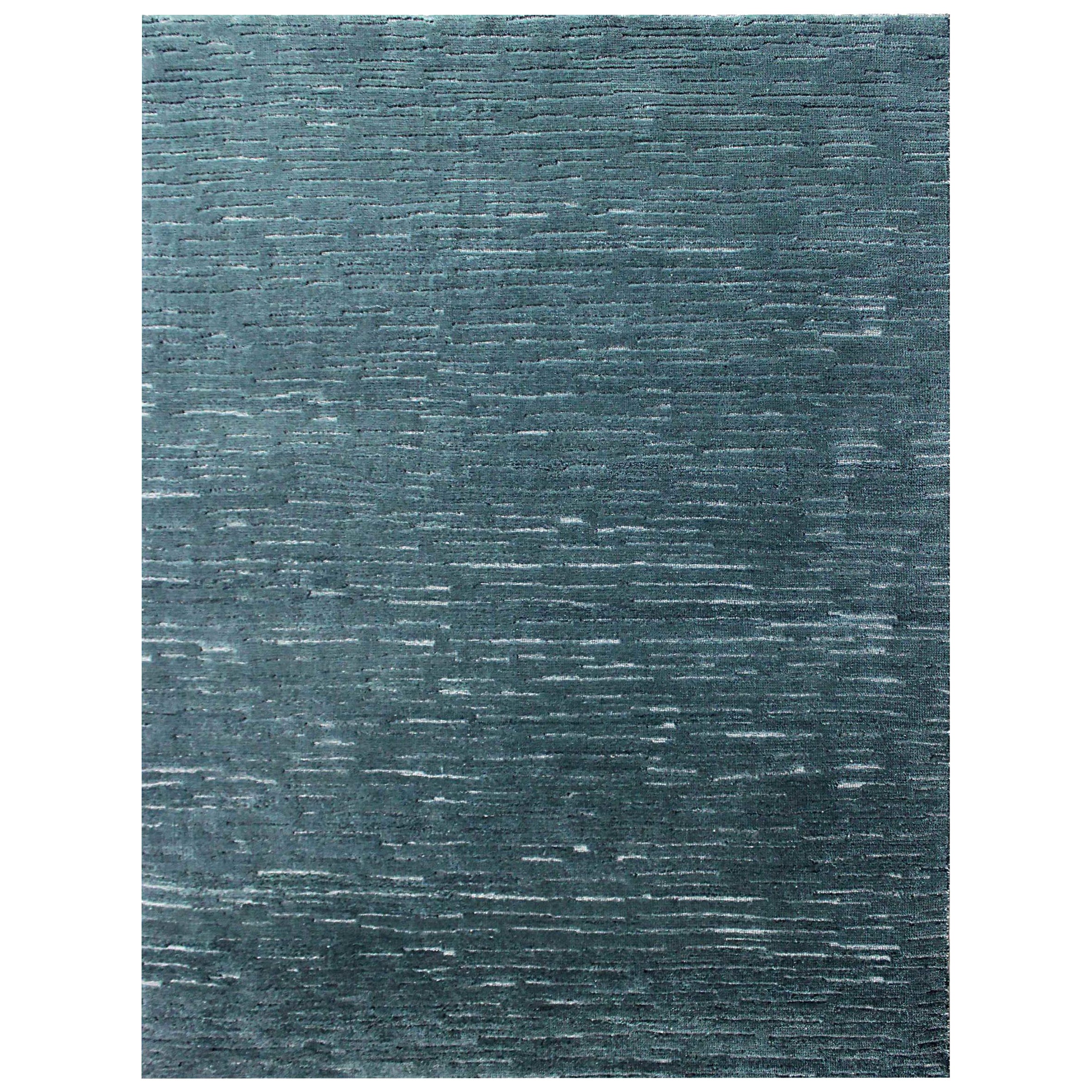 India Space Small Rug Circa 1990 - Wool Blue Ivory Design - 90605